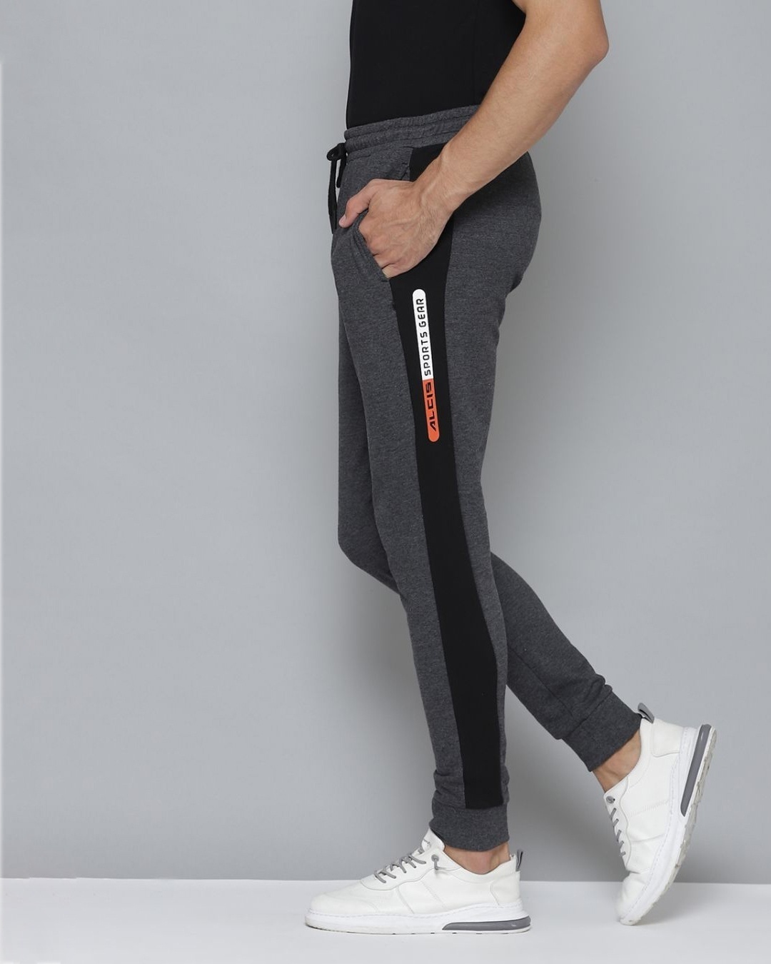 Shop Men Charcoal Grey Solid Slim Fit Joggers-Design