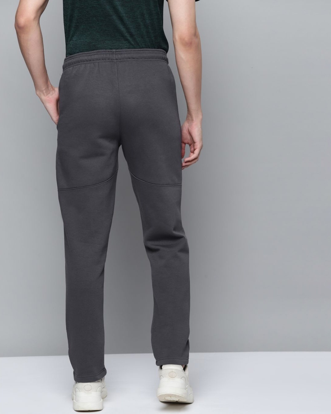 Shop Men Charcoal Grey Straight Fit Solid Track Pants-Back