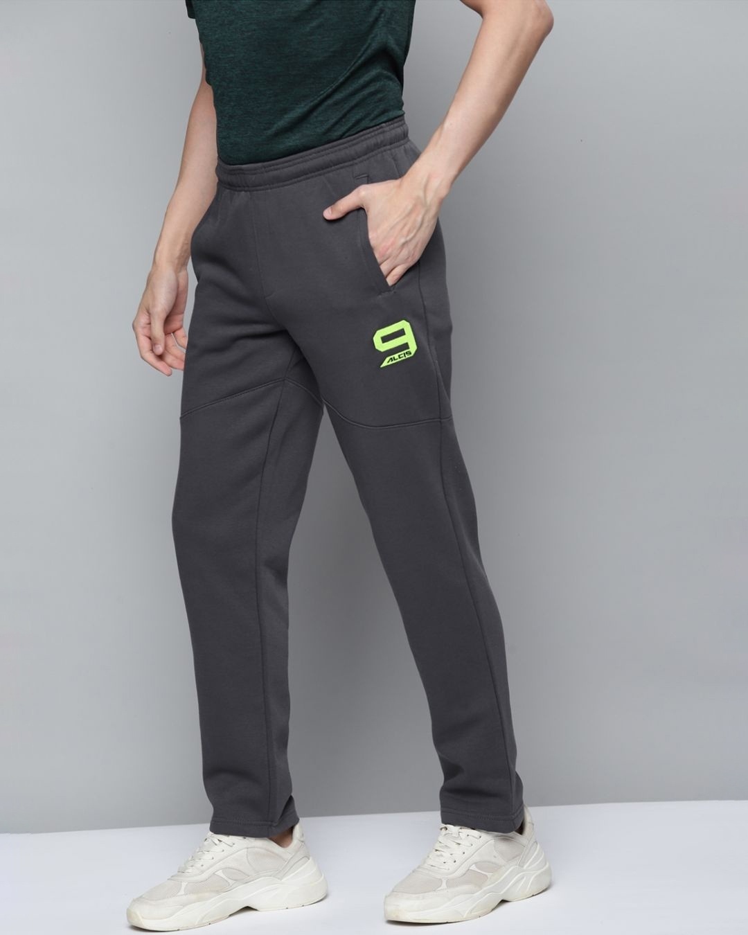 Shop Men Charcoal Grey Straight Fit Solid Track Pants-Design