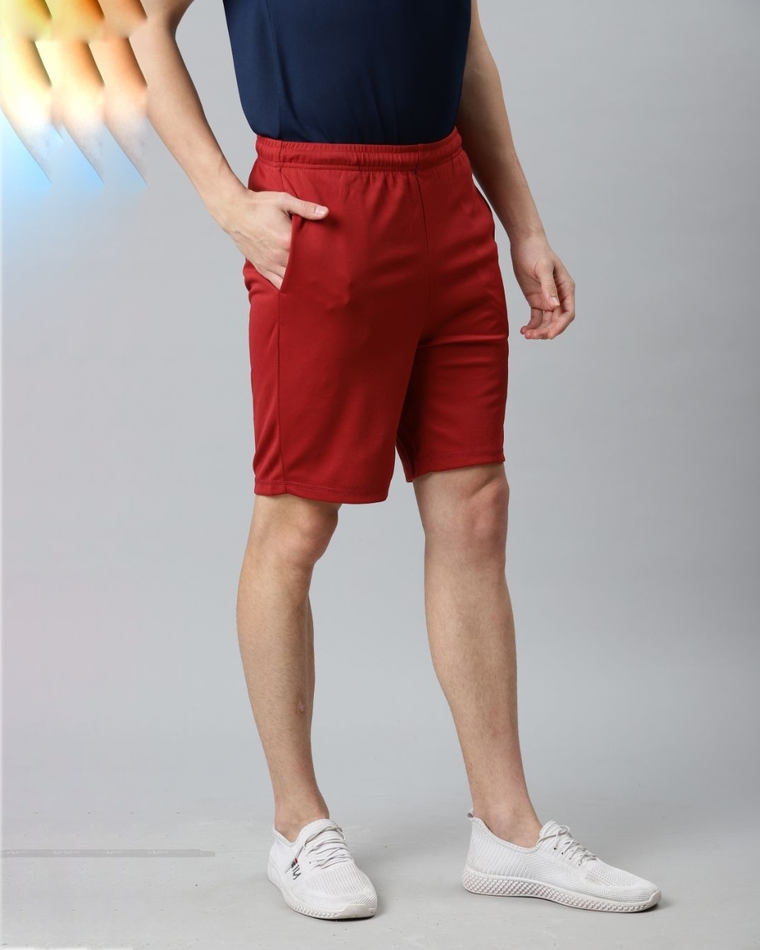Shop Men Maroon Slim Fit Mid Rise Sports Shorts-Full
