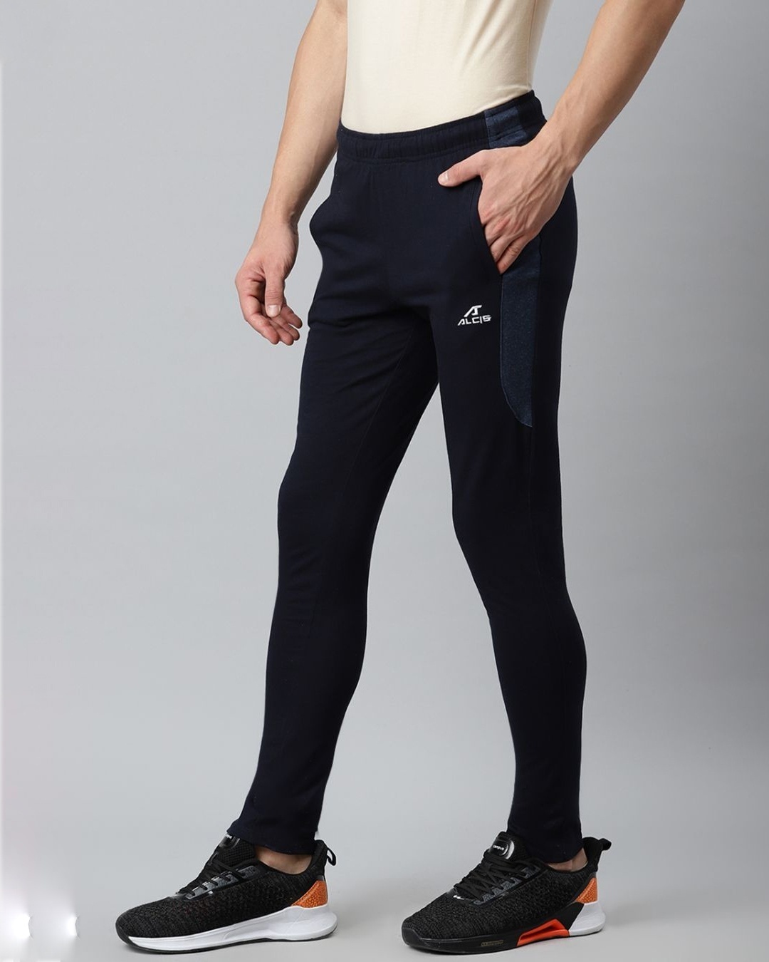 Shop Men Navy Blue Slim Fit Solid Track Pants-Design