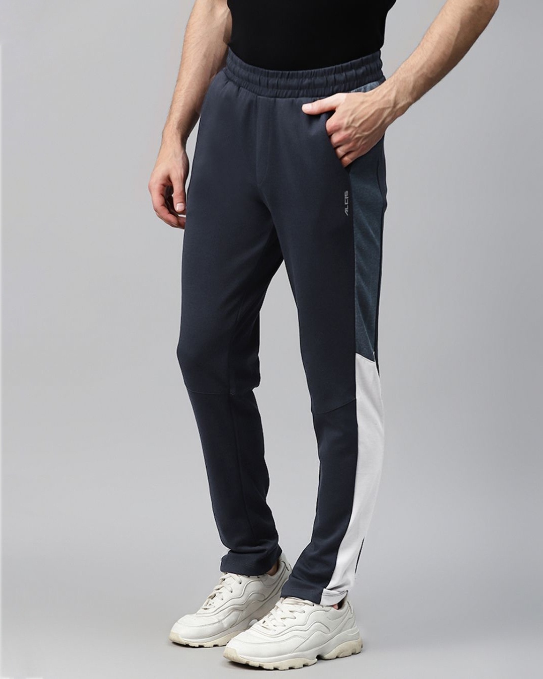 Shop Men Navy Blue Solid Slim Fit Pure Cotton Training Track Pants-Design