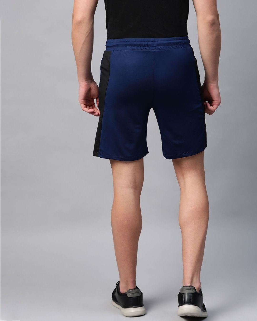Shop Men Navy Blue Solid Slim Fit Sports Shorts-Back