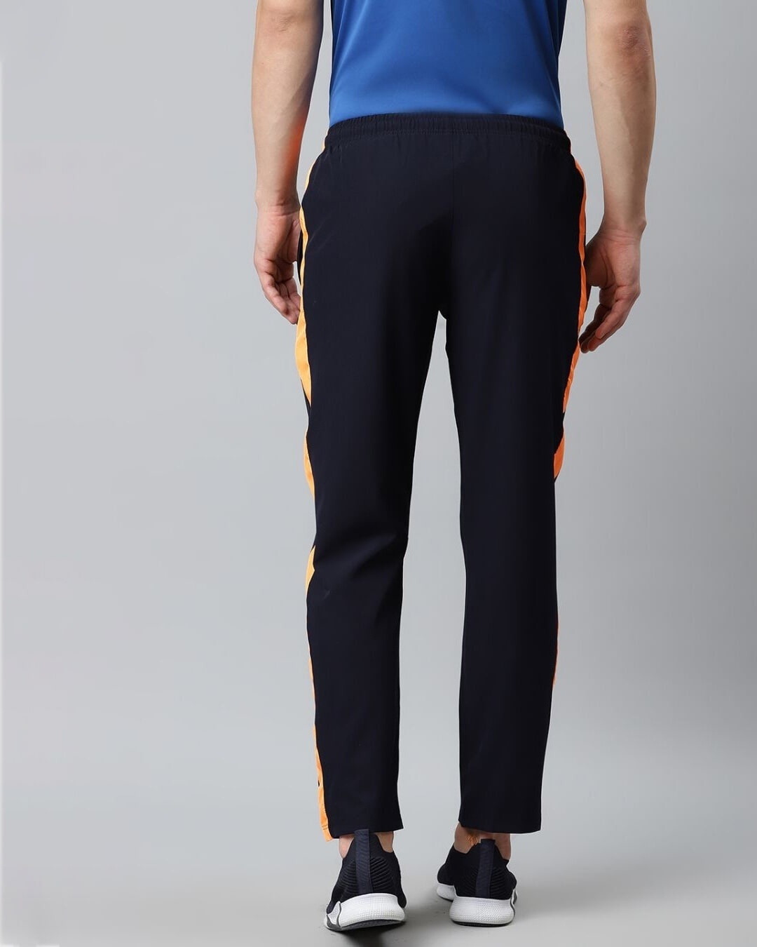 Shop Men Navy Blue Solid Track Pants-Back