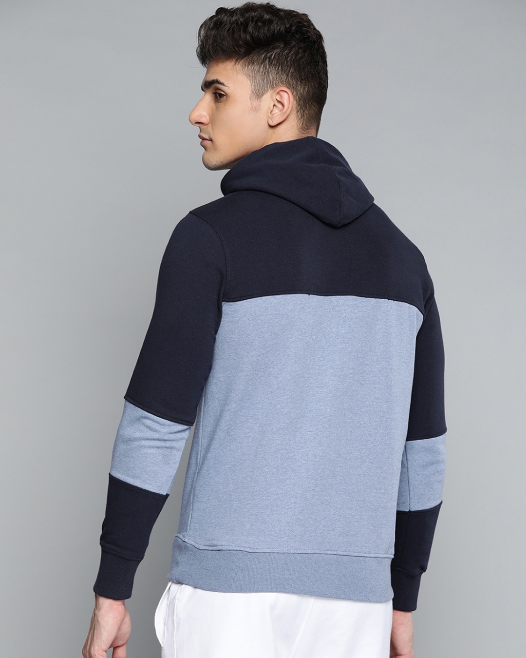 Shop Men's Blue Colourblocked Hooded With Print Detail Slim Fit Jacket-Design