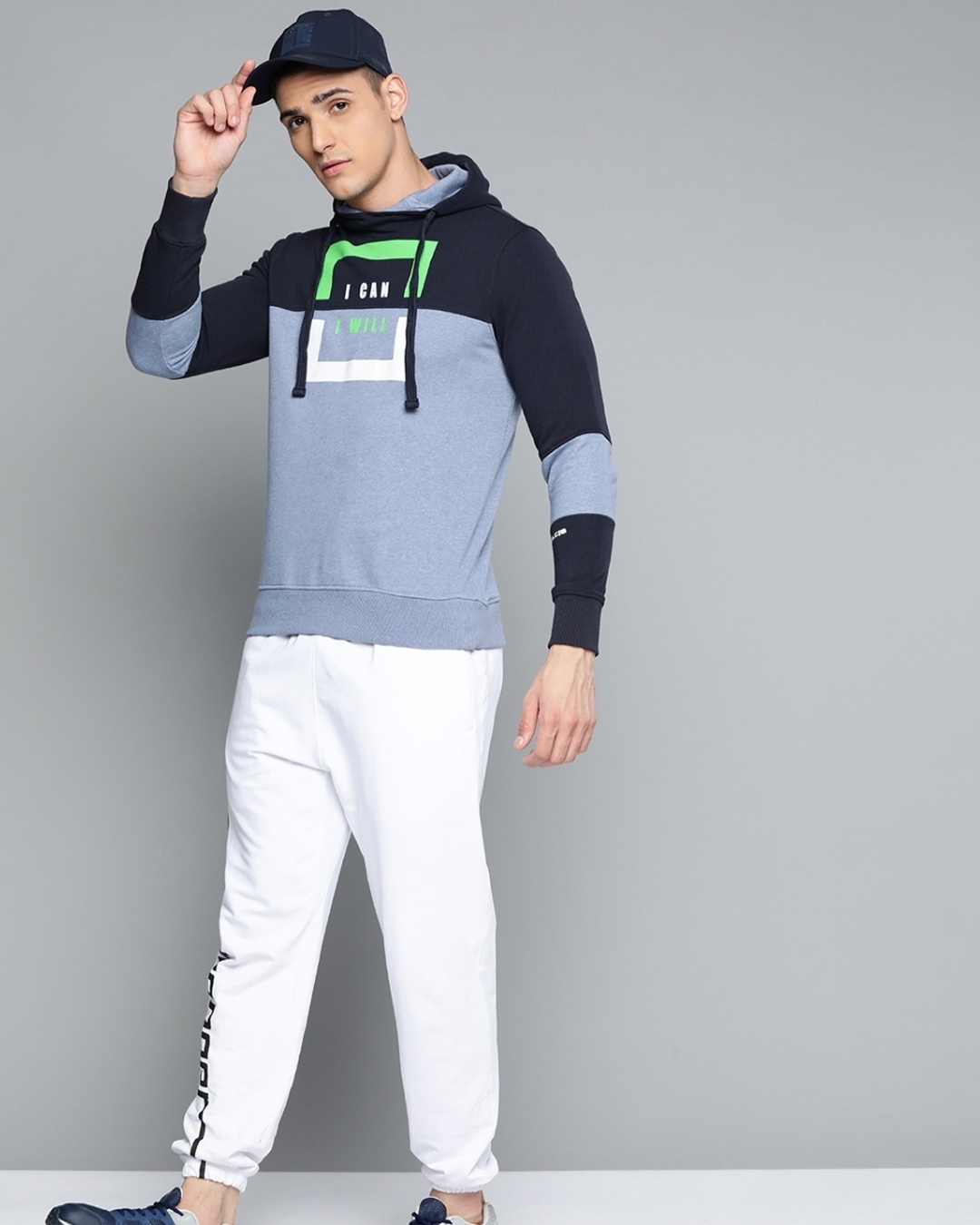 Shop Men's Blue Colourblocked Hooded With Print Detail Slim Fit Jacket