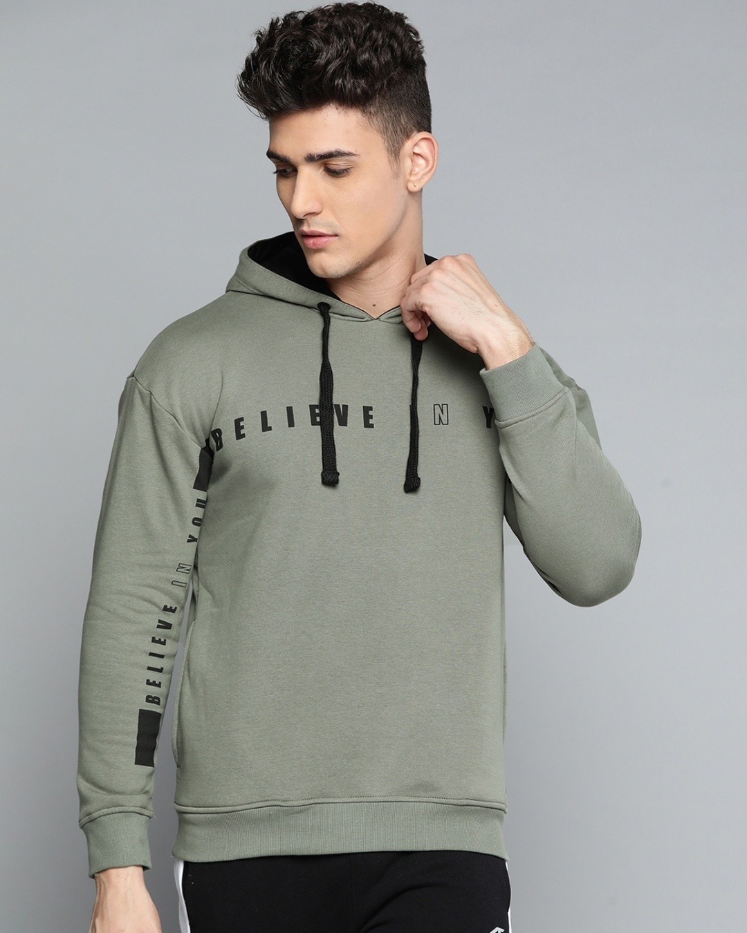 Shop Men's Green Typography Printed Hooded Slim Fit Jacket-Front