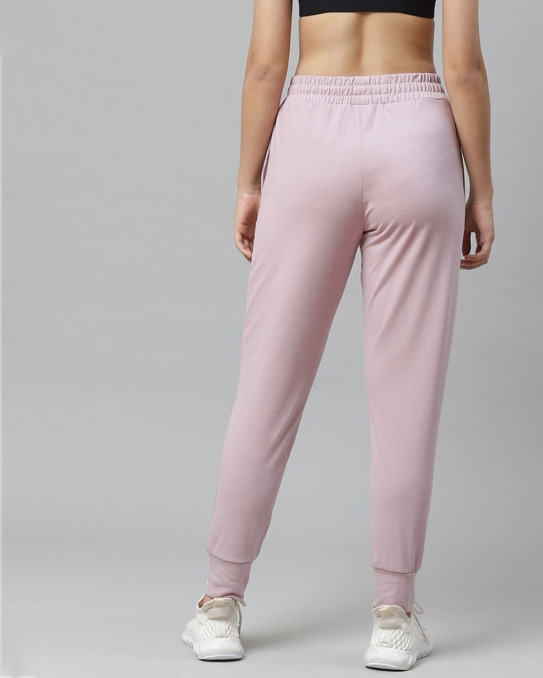 Shop Nari Pink Slim Fit Solid Joggers-Back