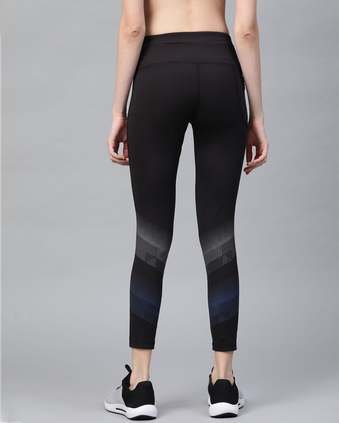 Shop Women Black Secure Fit Solid Cropped Training Tights-Back