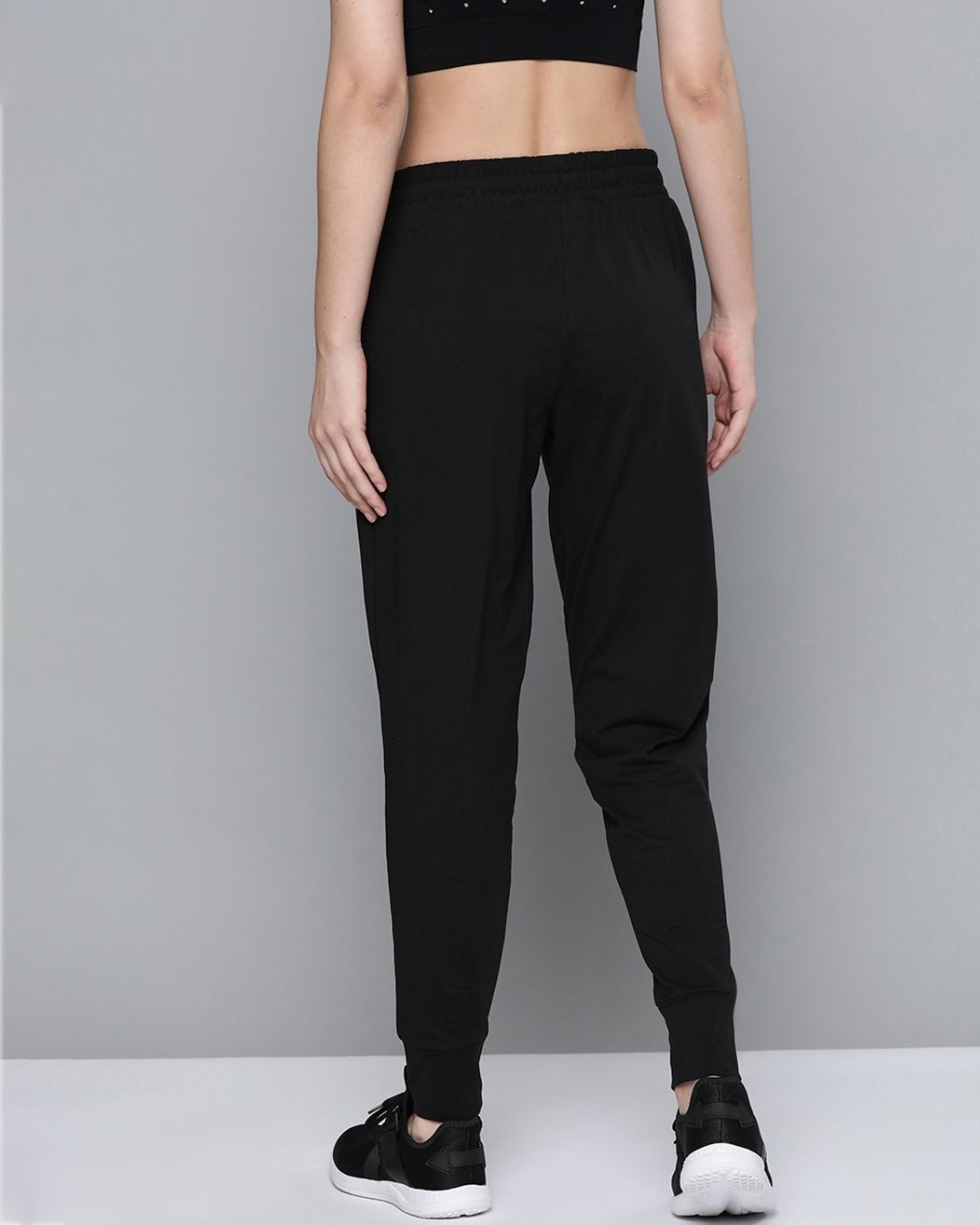 Shop Women Black Slim Fit Solid Joggers-Back