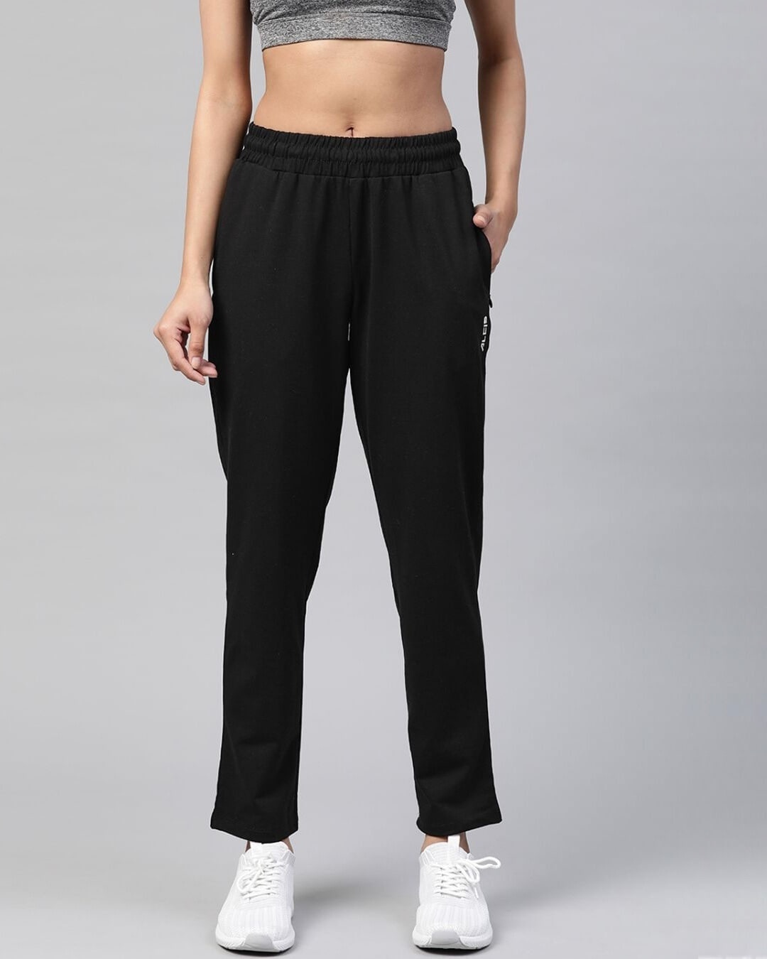Shop Women Black Slim Fit Solid Knitted Track Pants