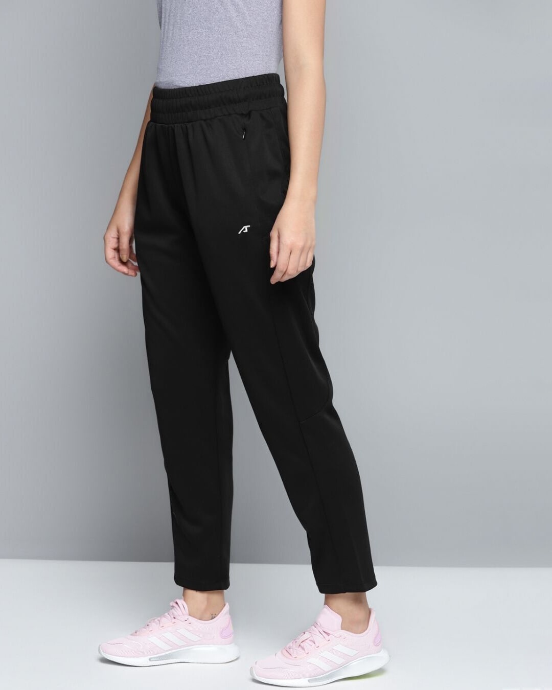 Shop Women Black Solid Slim Fit Track Pants-Design