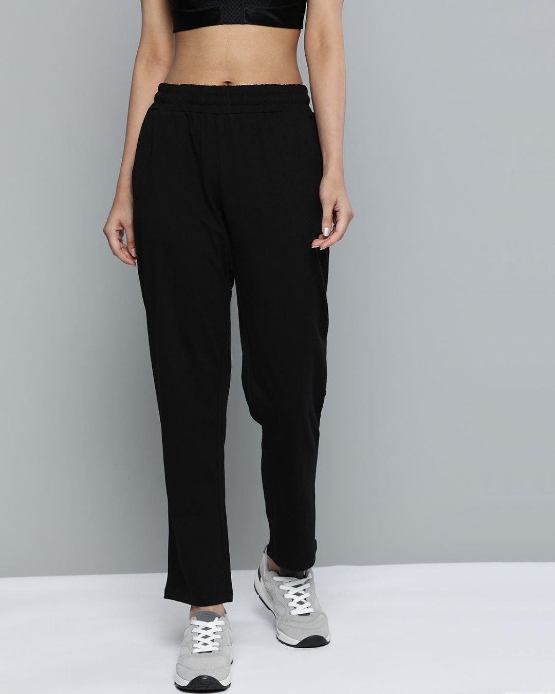 Shop Women Black Solid Straight Fit Track Pants-Front