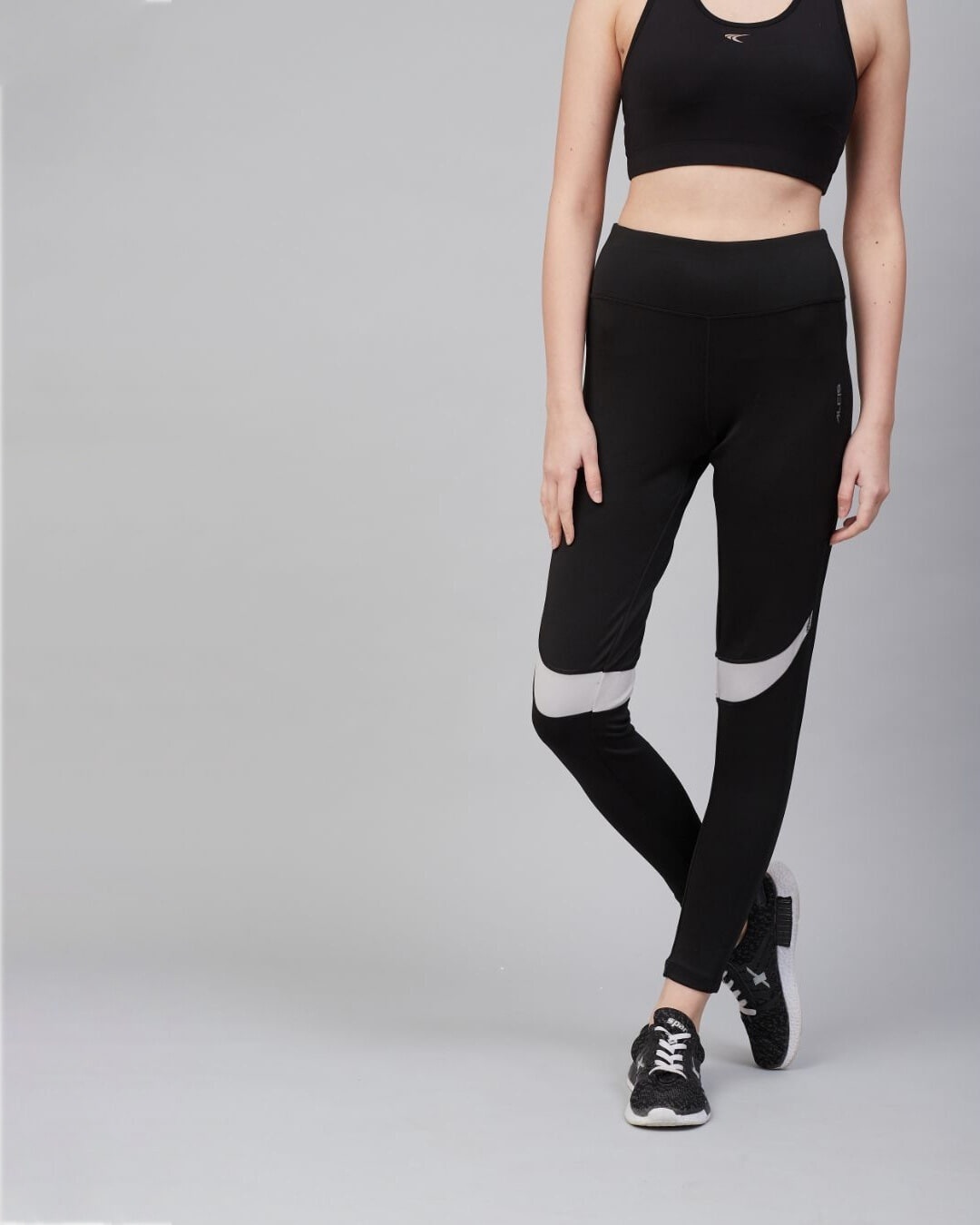 Shop Women Black Solid Training Tights-Front