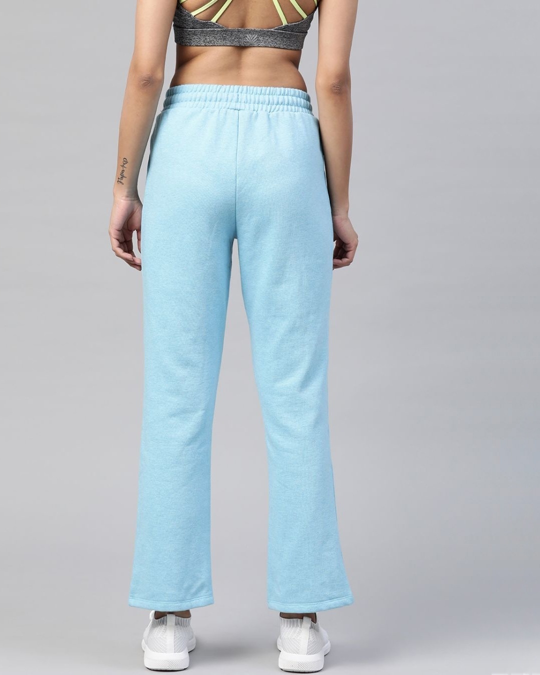 Shop Women Blue Slim Fit Solid Knitted Track Pants-Back