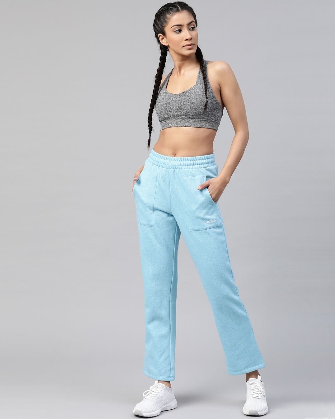 Shop Women Blue Slim Fit Solid Knitted Track Pants