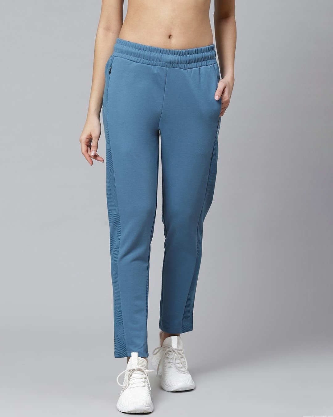 Shop Women Blue Solid Slim Fit Track Pants-Front