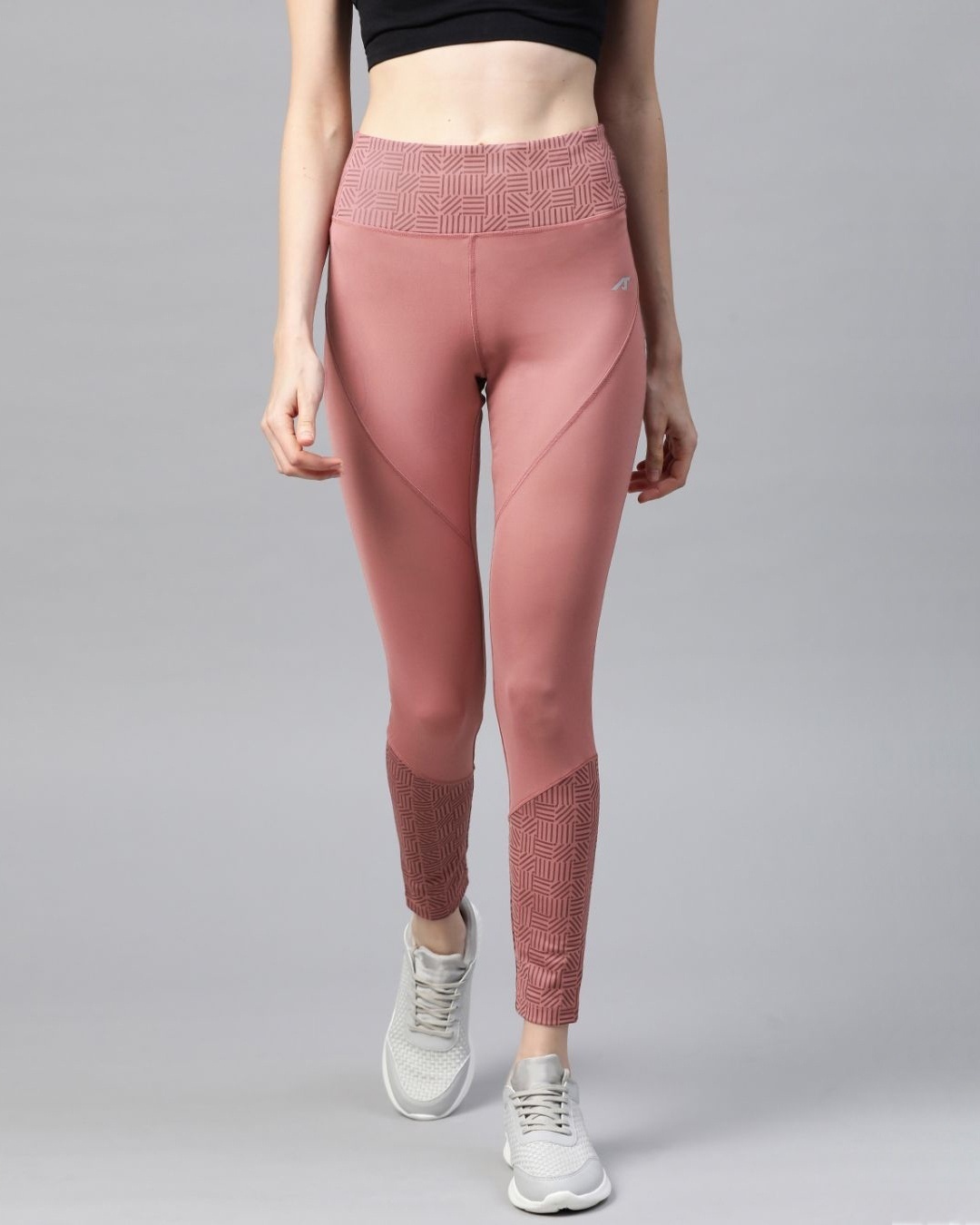 Shop Women Dusty Pink Solid Cropped Tights-Front