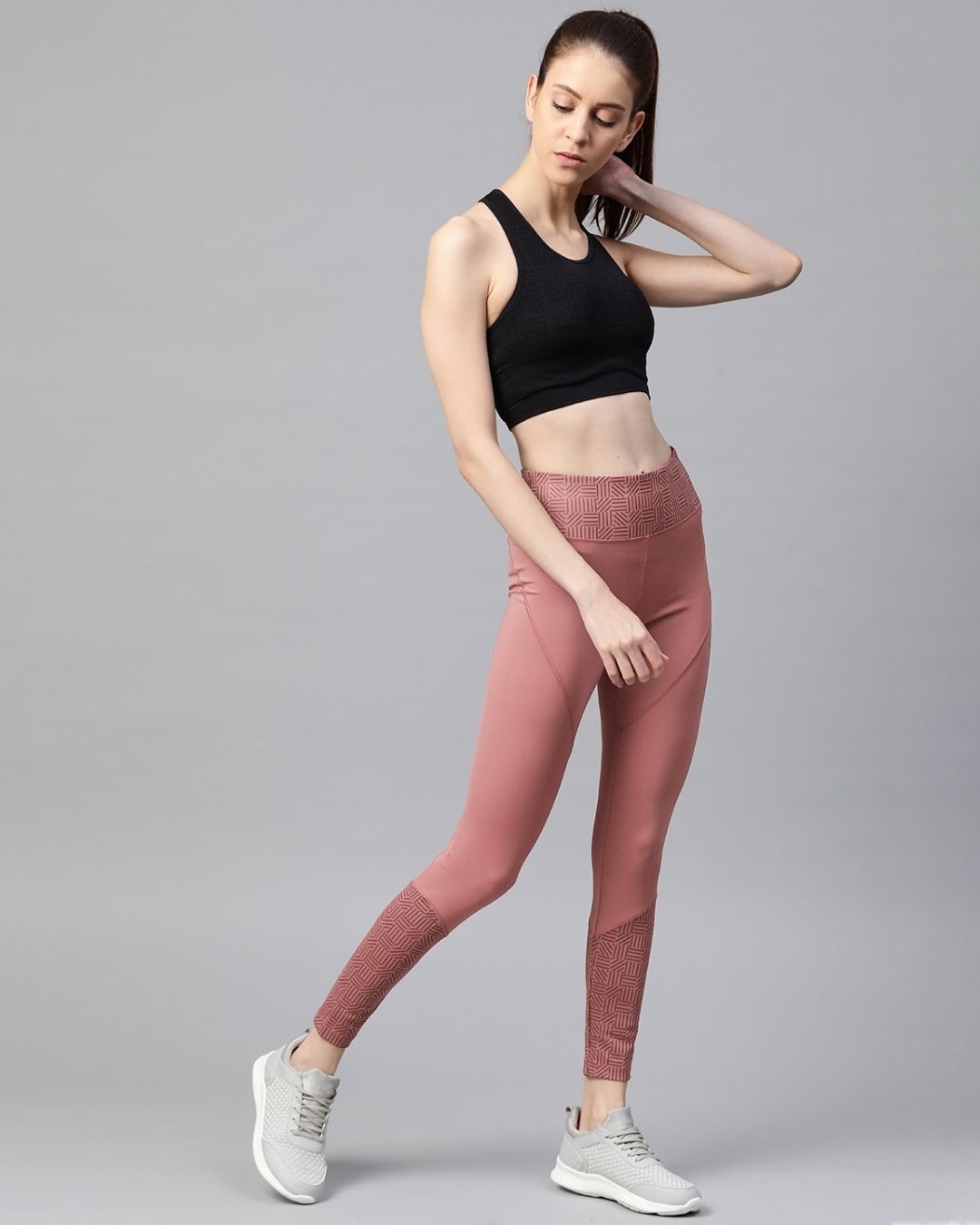Shop Women Dusty Pink Solid Cropped Tights