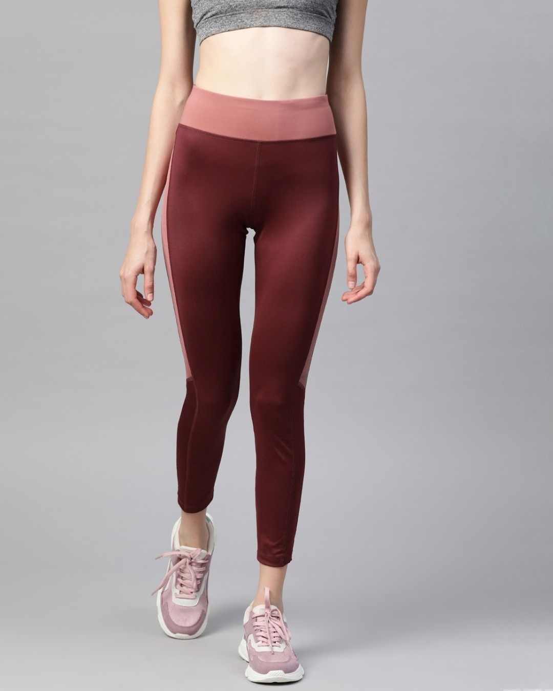 Shop Women Maroon Solid Cropped Tights-Front