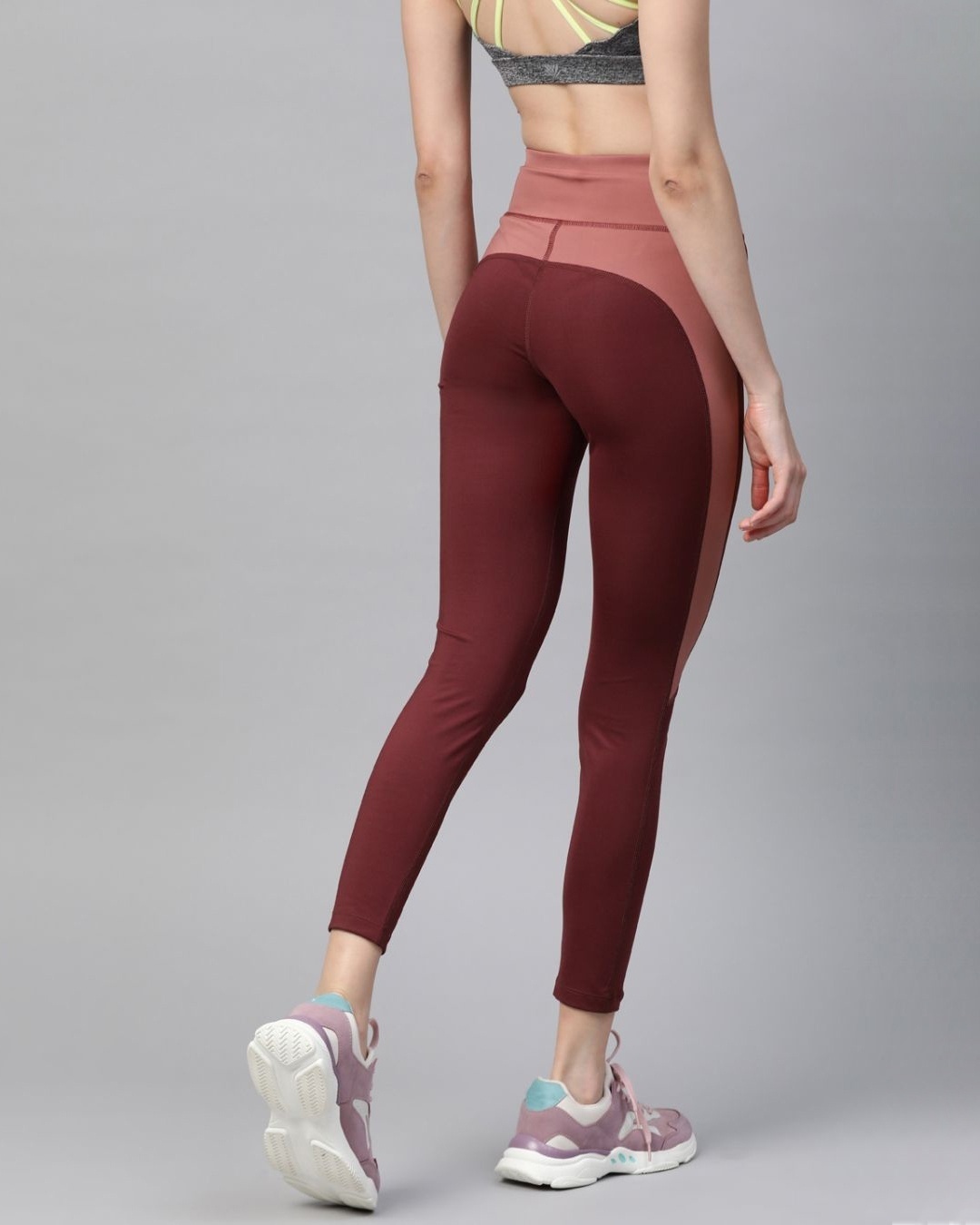 Shop Women Maroon Solid Cropped Tights-Back