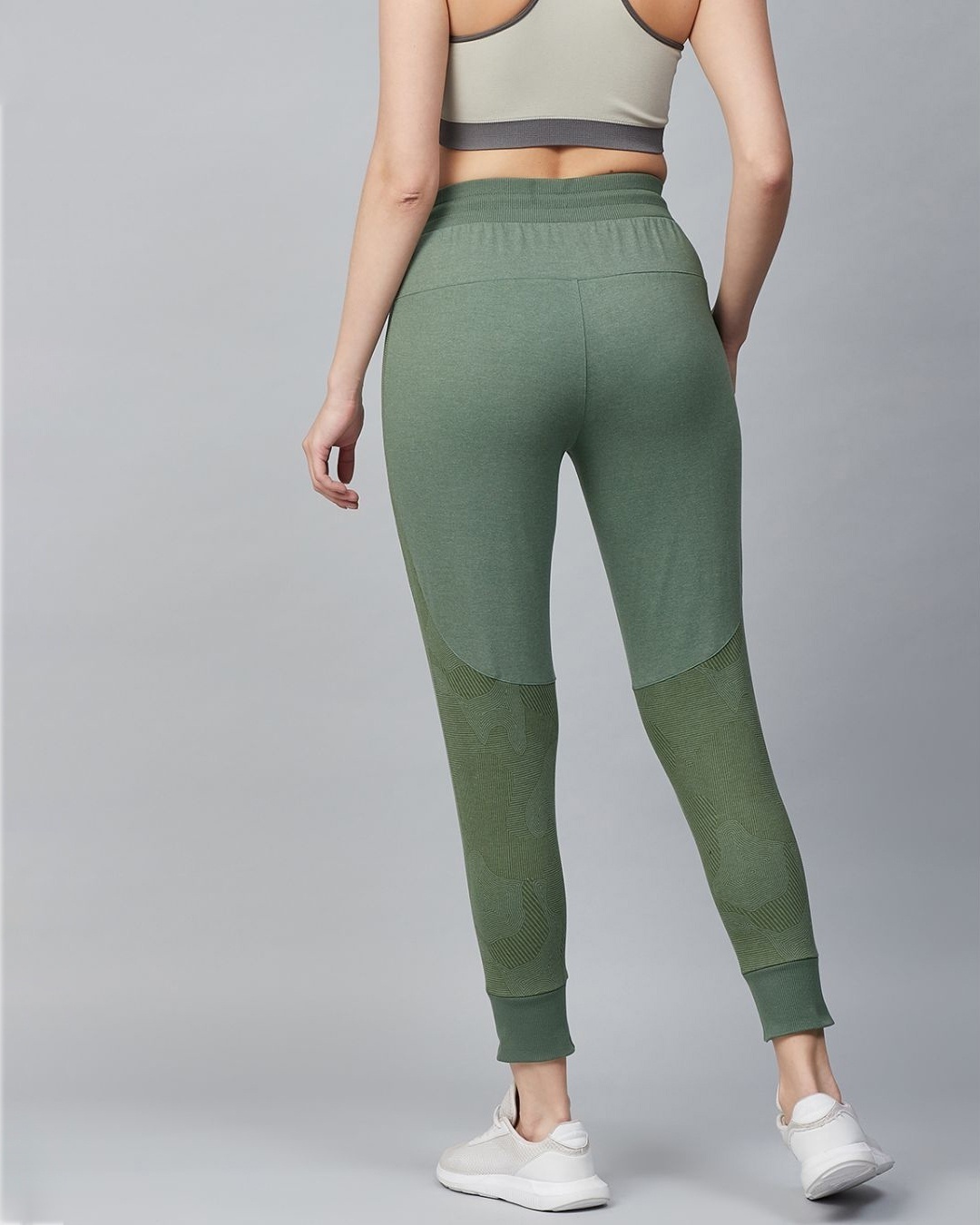 Shop Women Olive Green Slim Fit Solid Cropped Joggers-Back