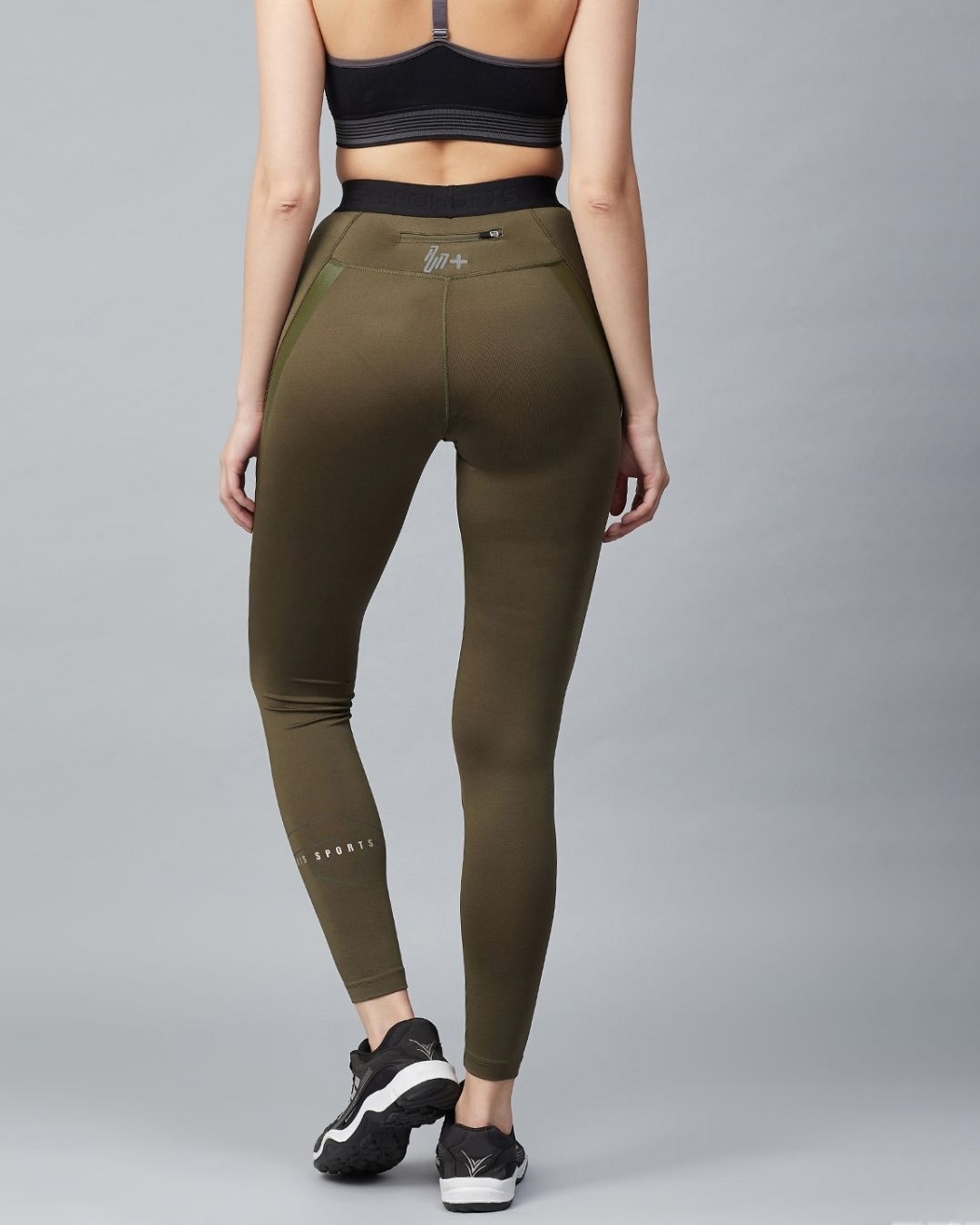 Shop Women Olive Green Solid Knitted Running Tights-Back