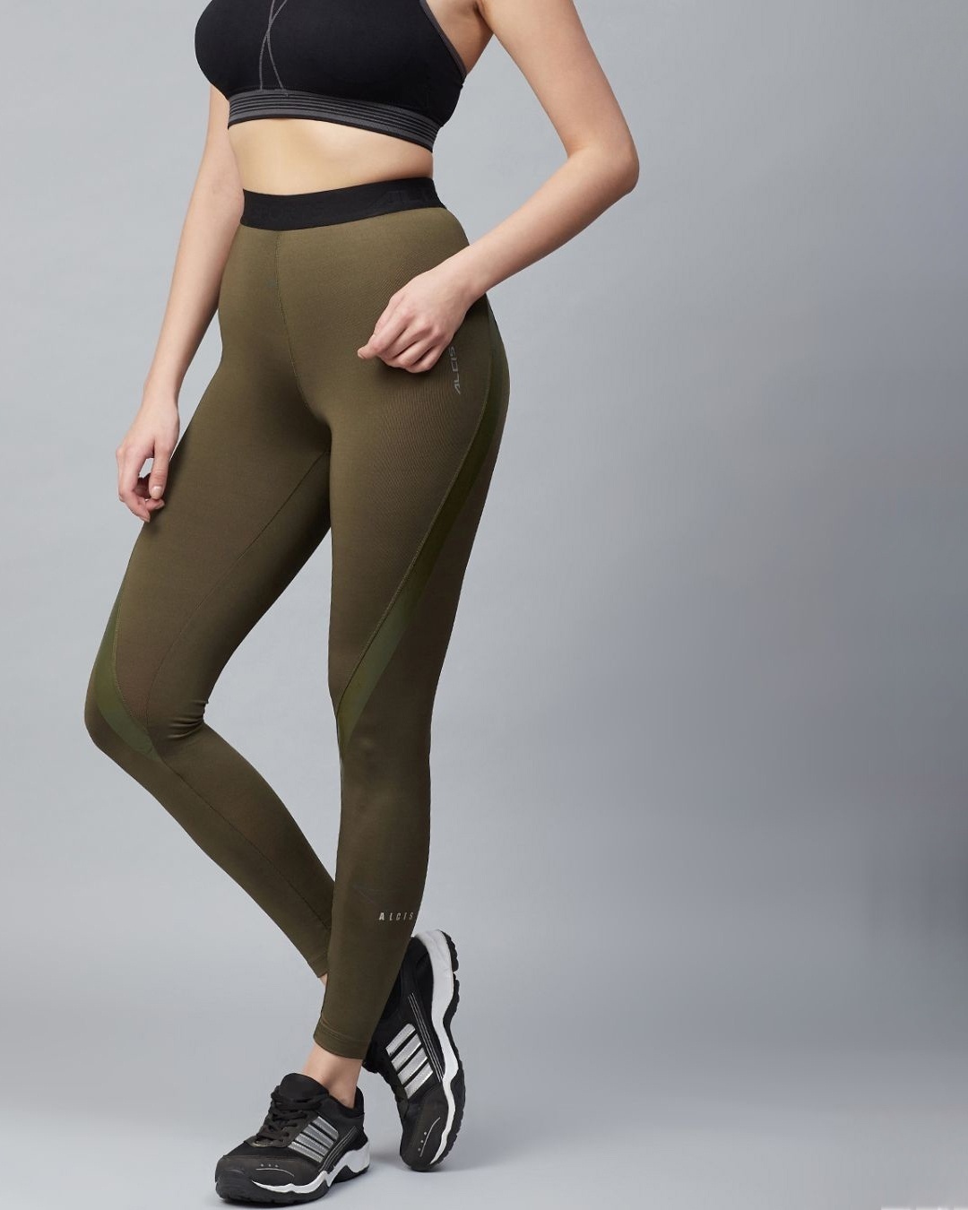 Shop Women Olive Green Solid Knitted Running Tights-Design