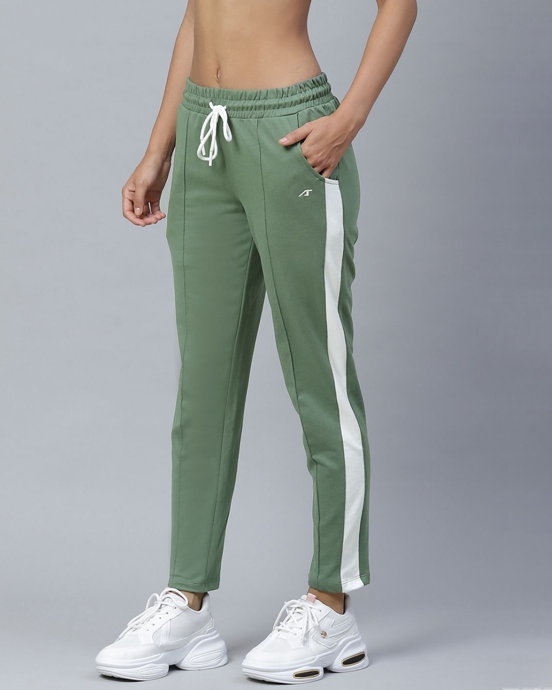 Shop Women Olive Green Solid Slim Fit Track Pants-Design