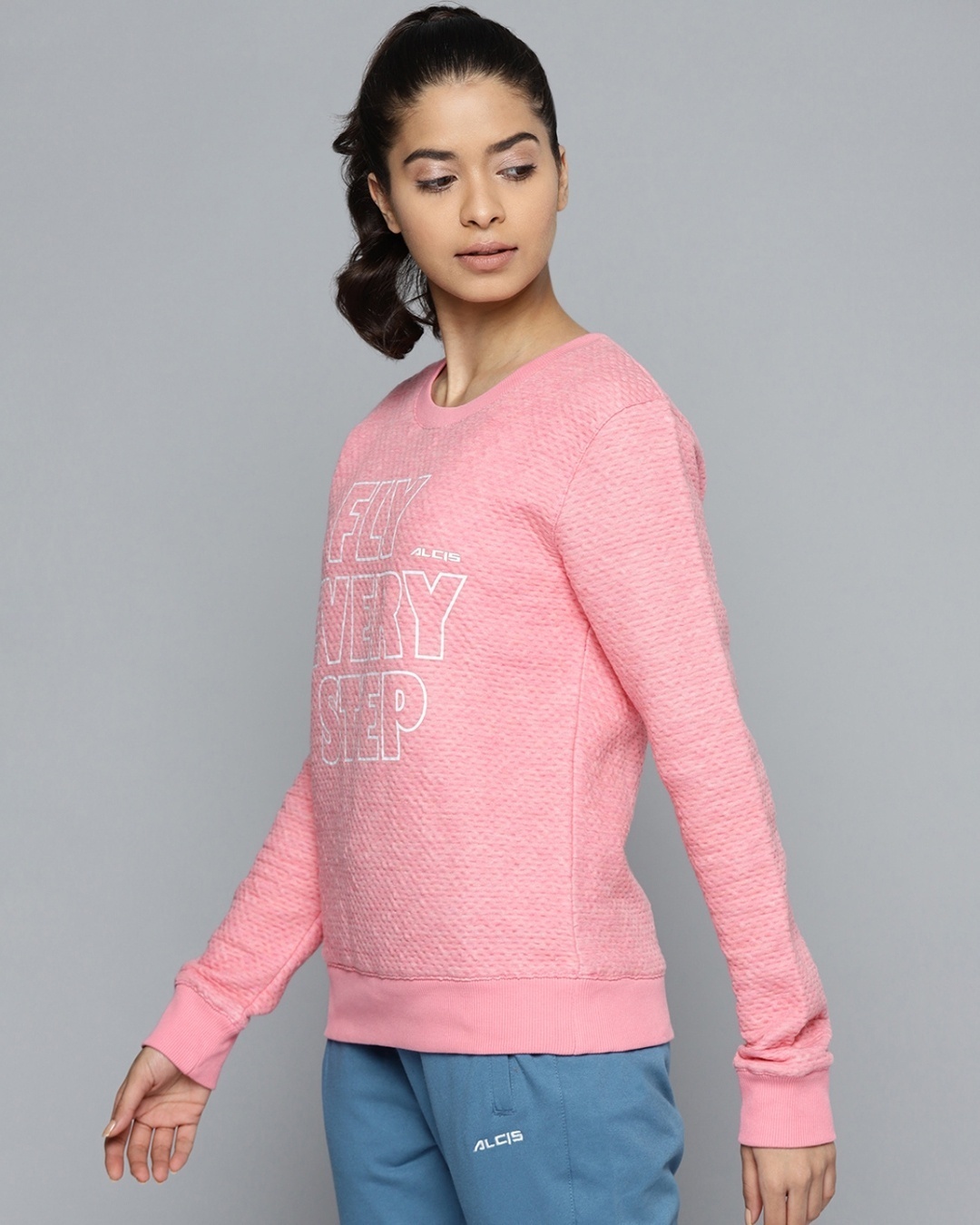 Shop Women's Pink Printed Slim Fit Sweatshirt-Back