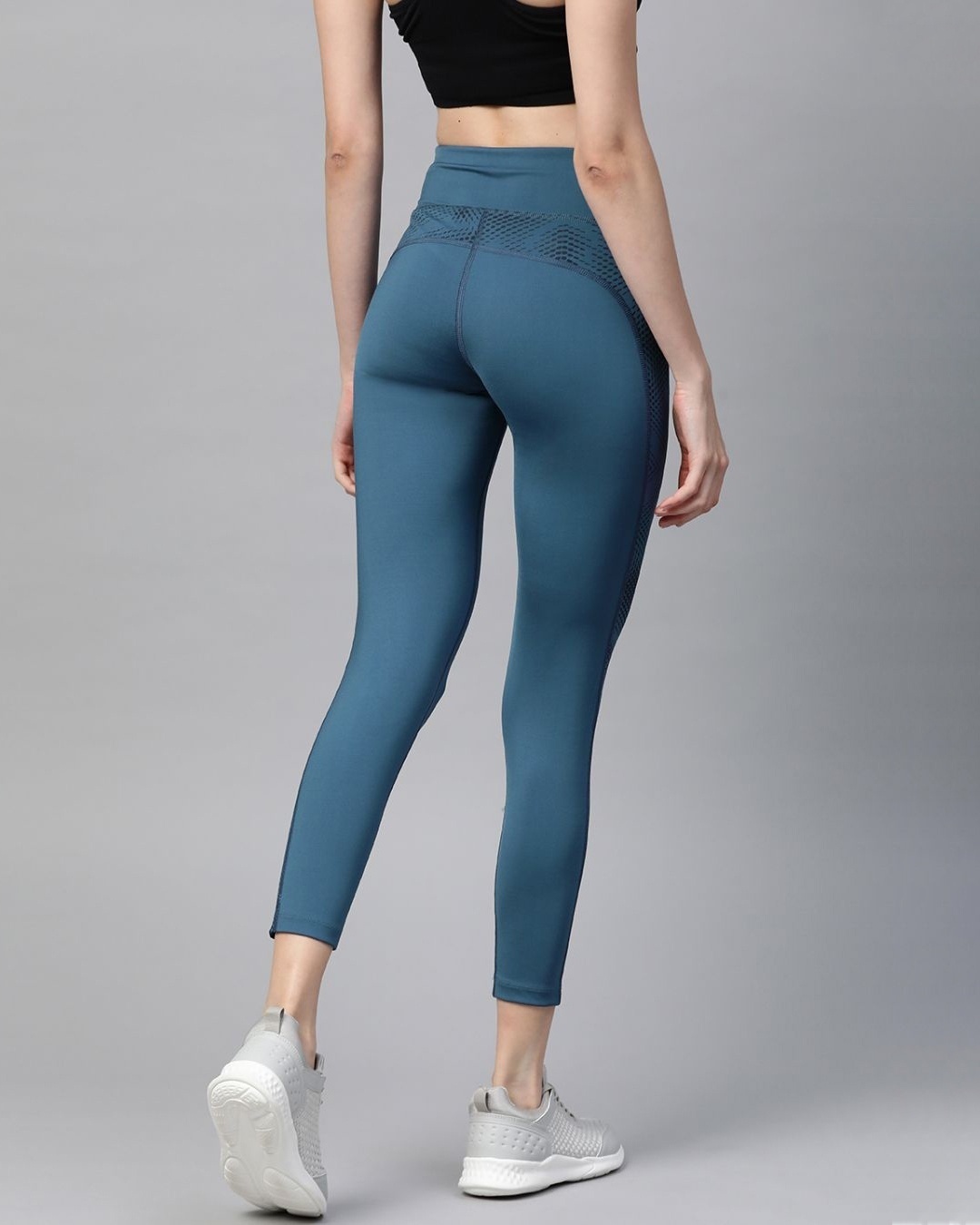 Shop Women Teal Blue Solid Cropped Tights-Back