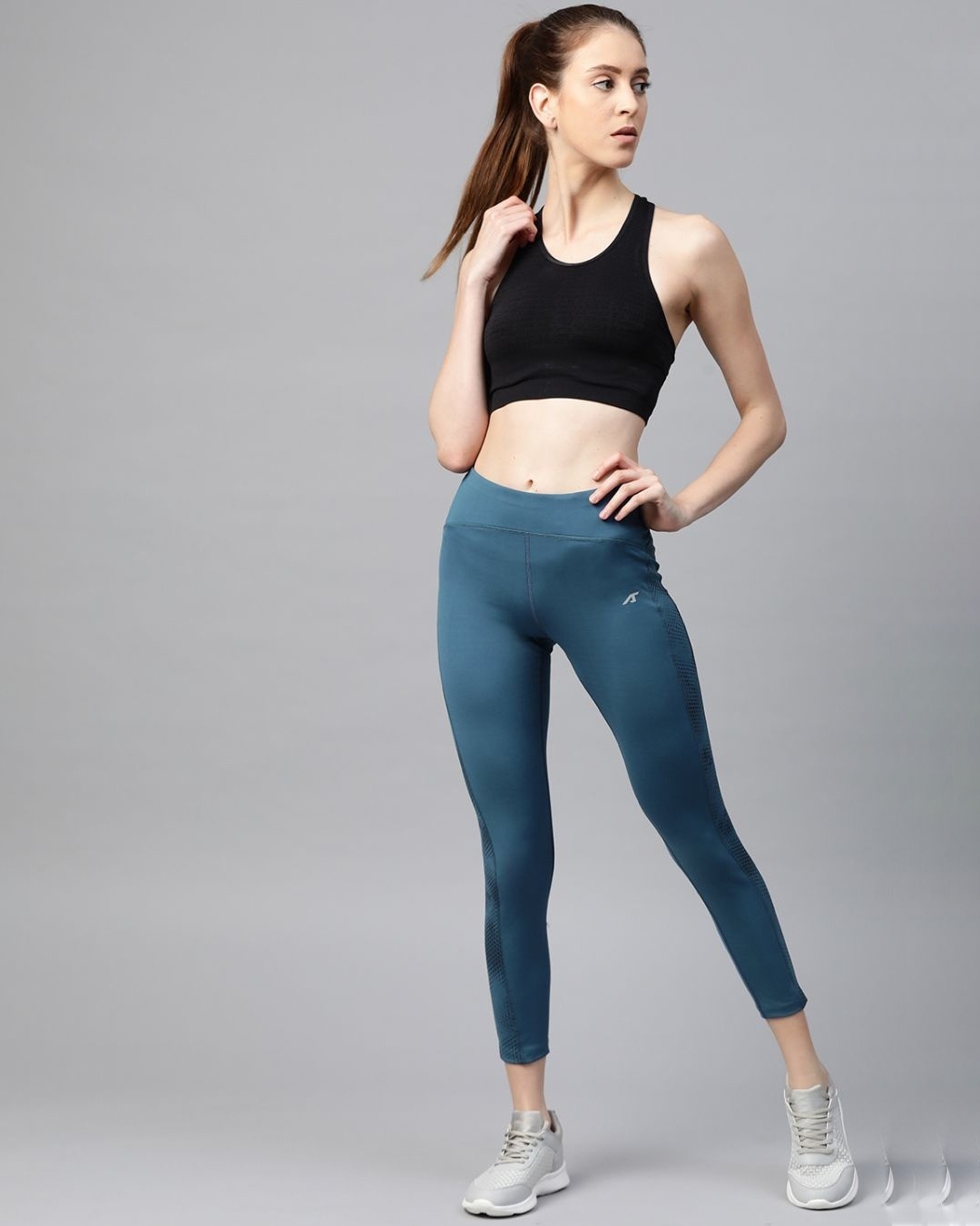 Shop Women Teal Blue Solid Cropped Tights