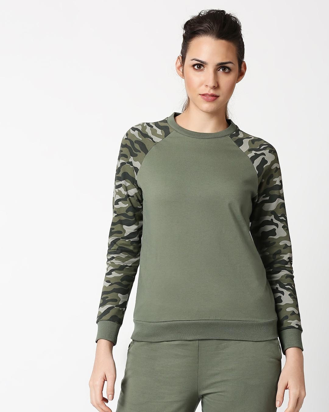 Shop Alpha Green Raglan Sleeve Fleece Sweatshirt-Back