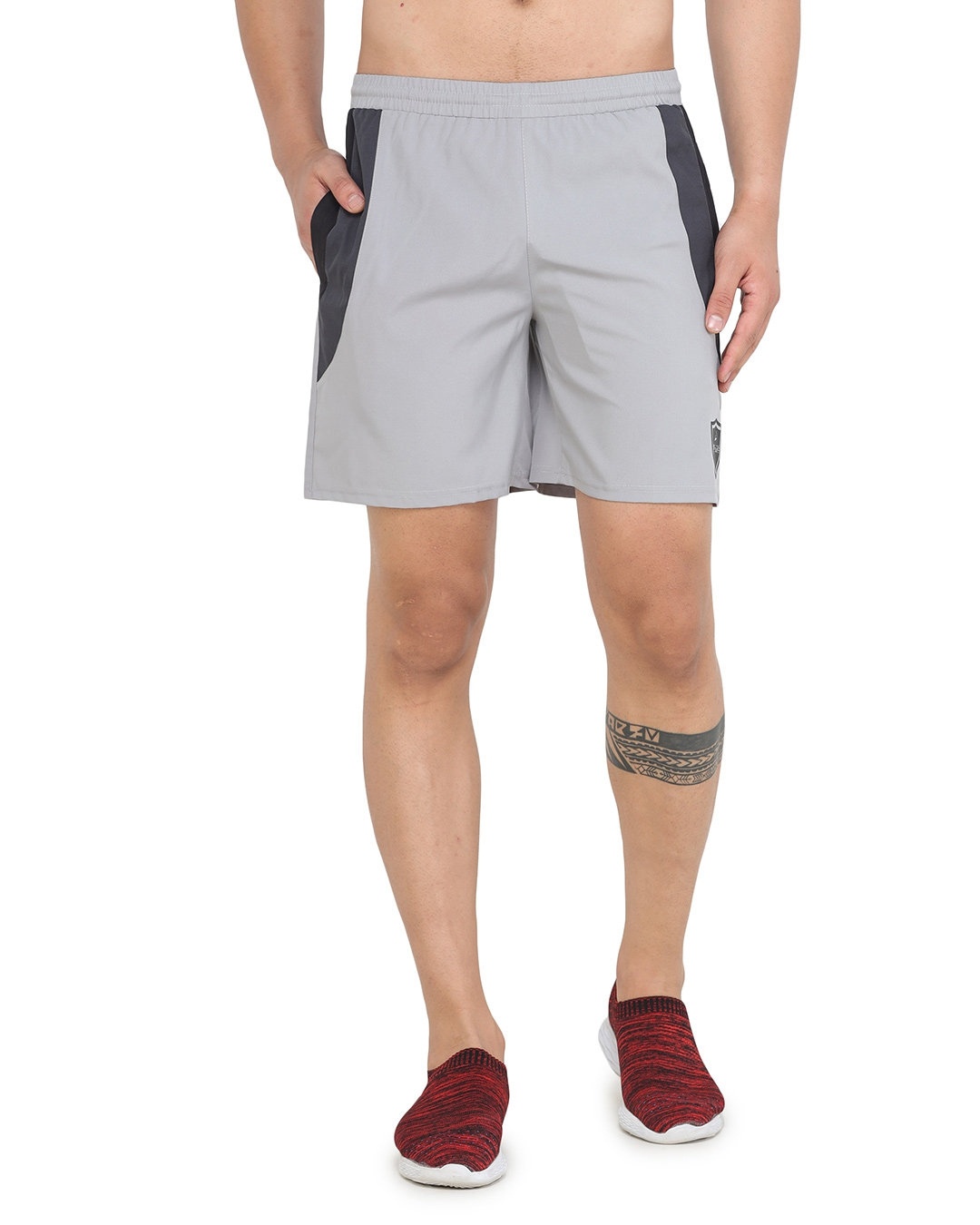 Shop Solid Men Grey Basic Shorts-Front