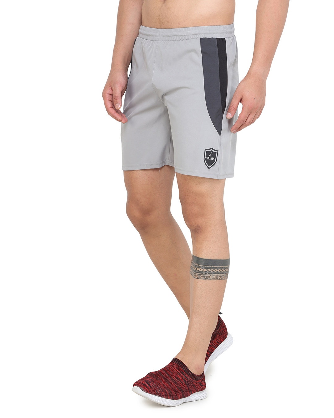 Shop Solid Men Grey Basic Shorts-Back