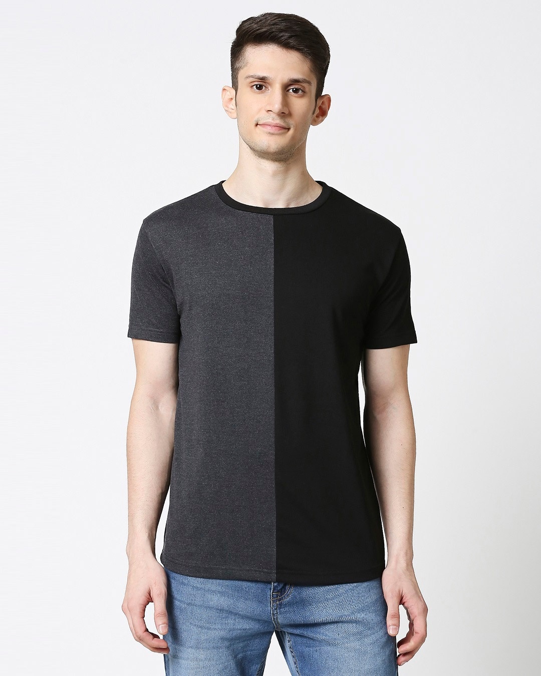 Shop Anthra Melange Half & Half T-shirt-Back