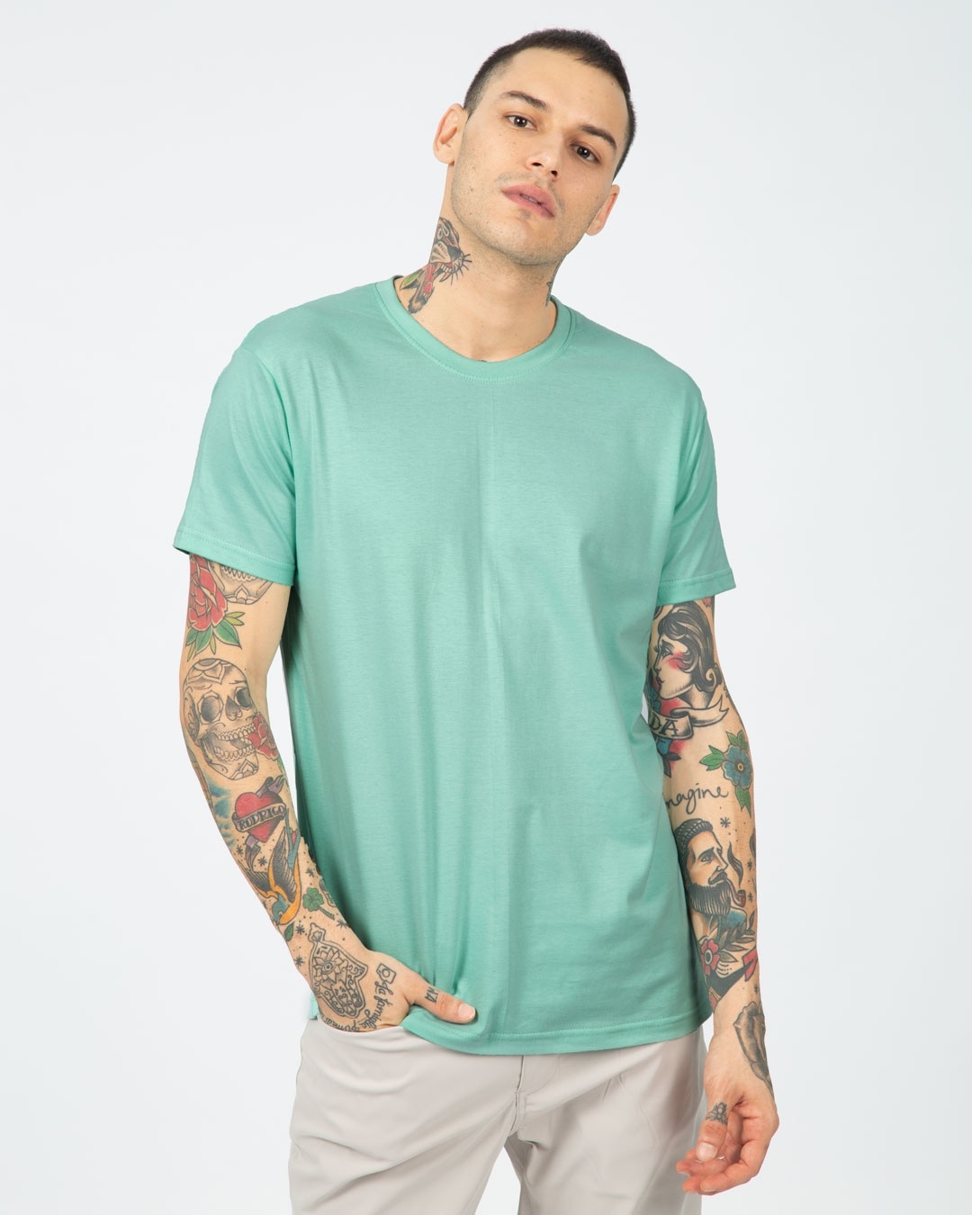 Shop Aqua Green Half Sleeve T-Shirt-Back