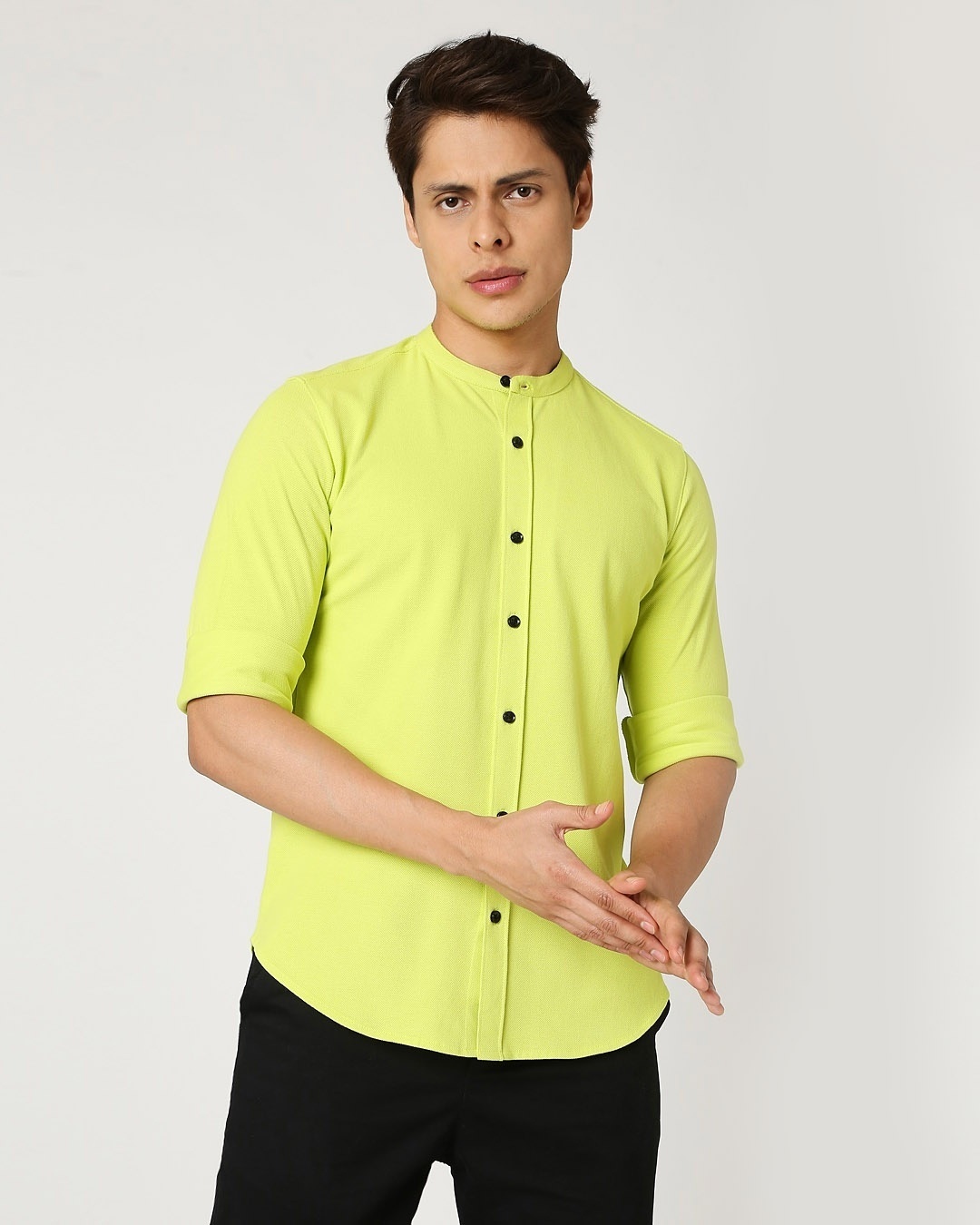 Shop Arcade Neo Mint Mandarin Collor Pique Shirt-Front
