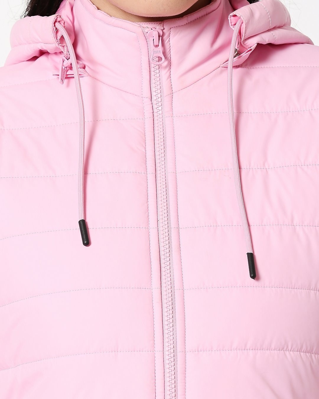 Shop Baby Pink Plain Puffer Jacket with Detachable Hood