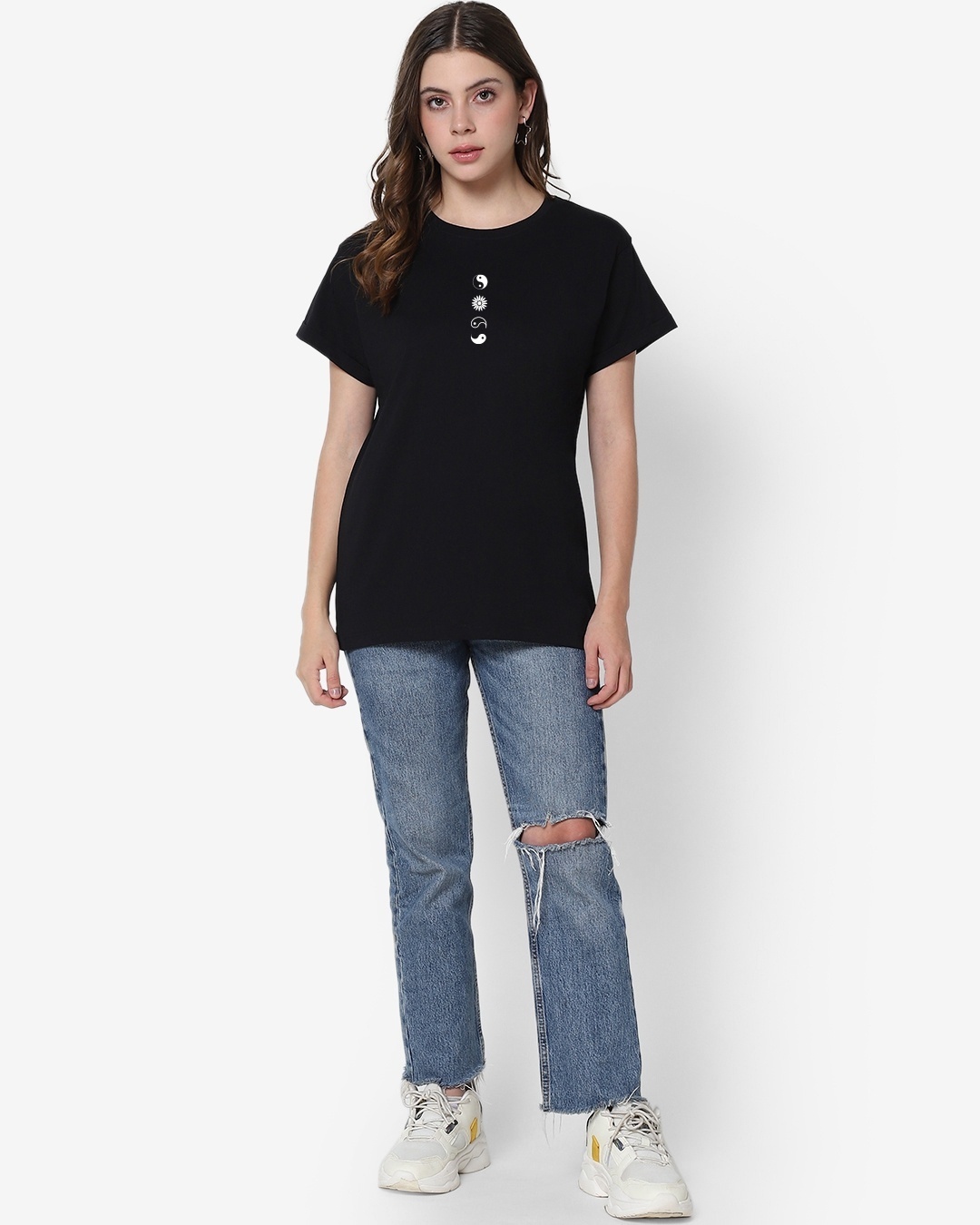 Shop Women's Black Balance Is The Key Graphic Printed Boyfriend T-shirt-Full