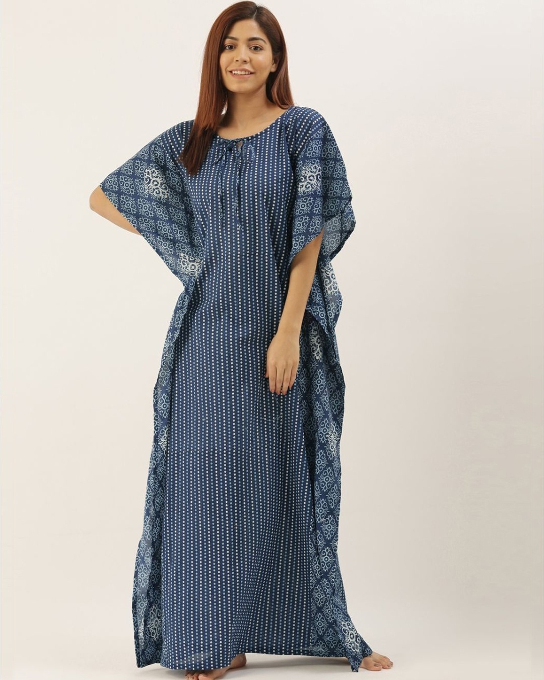 Shop Women Indigo Printed Kaftan Night Dress
