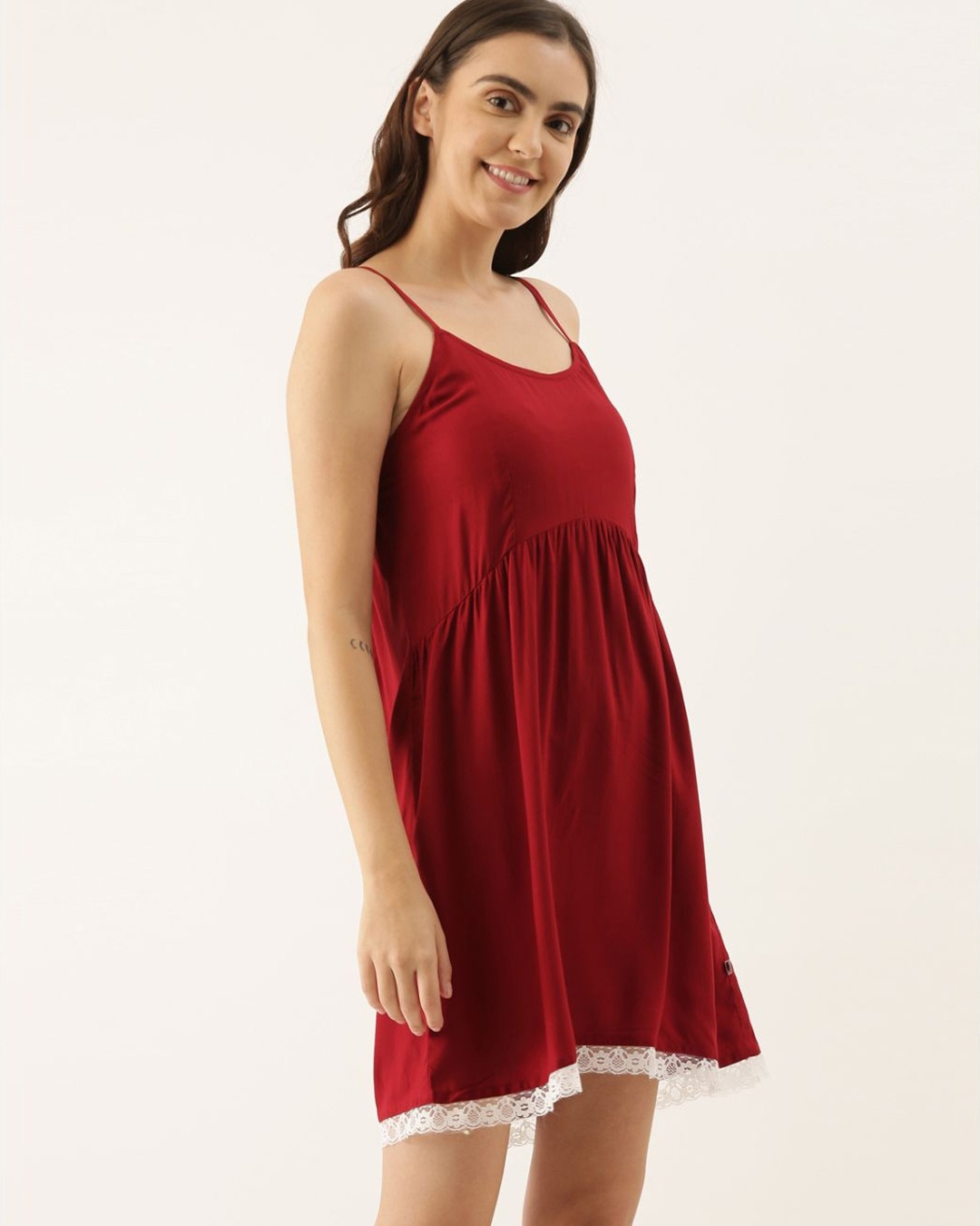 Buy Bannosswagger Women Maroon Solid Baby Doll Night Dress Online in