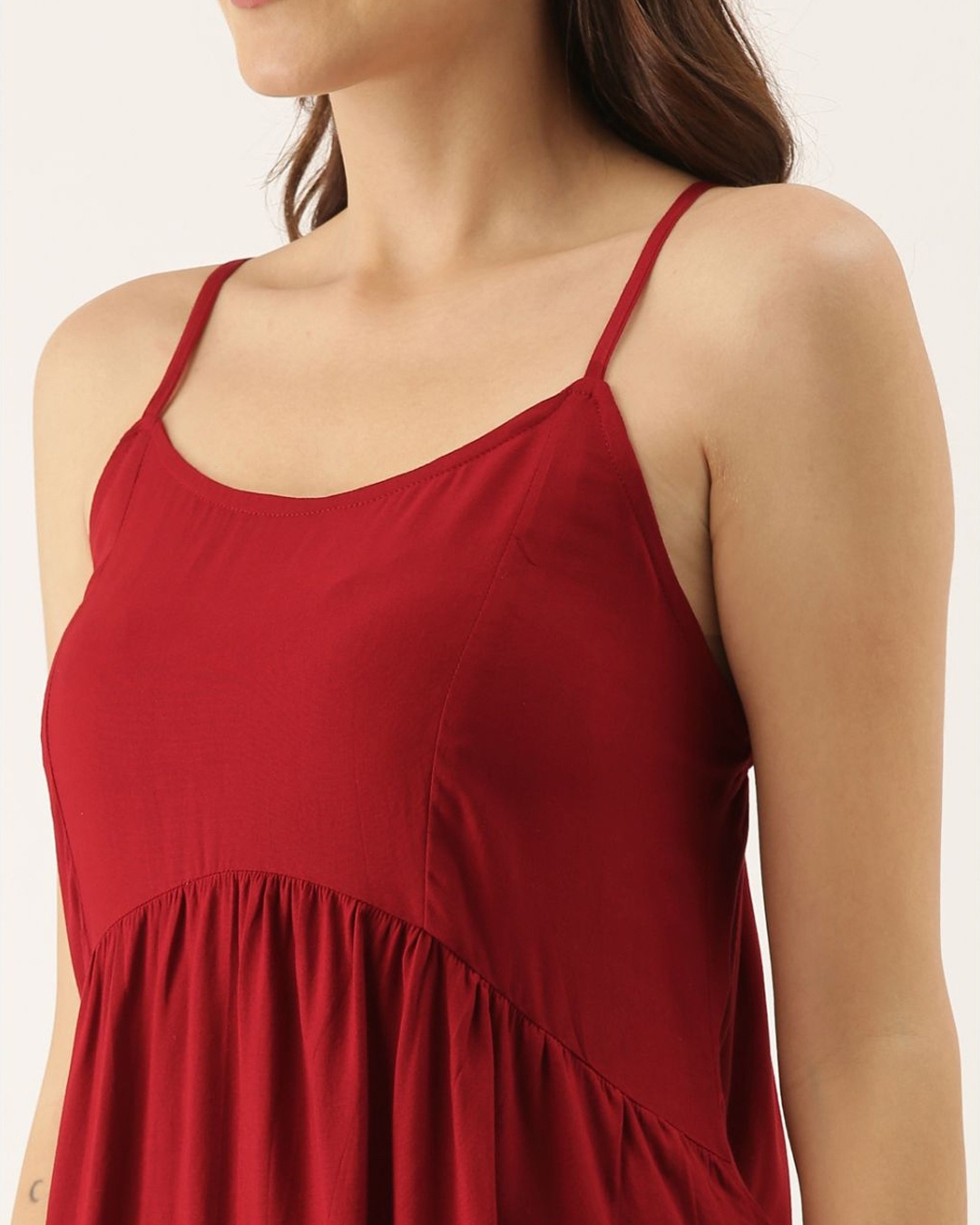 Buy Bannosswagger Women Maroon Solid Baby Doll Night Dress Online in