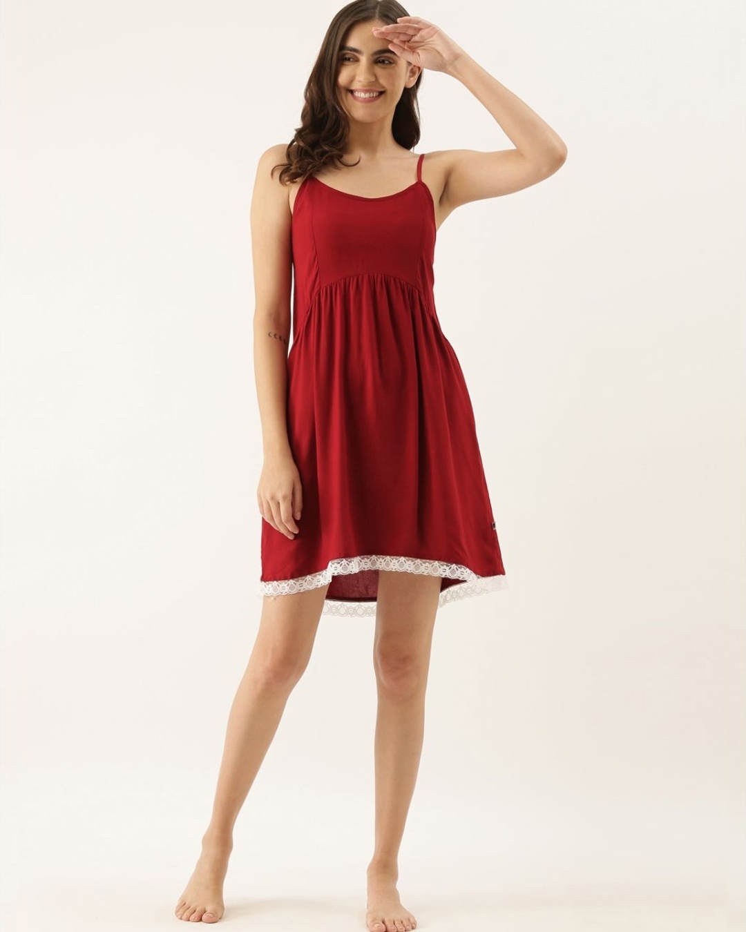 Buy Bannosswagger Women Maroon Solid Baby Doll Night Dress Online in