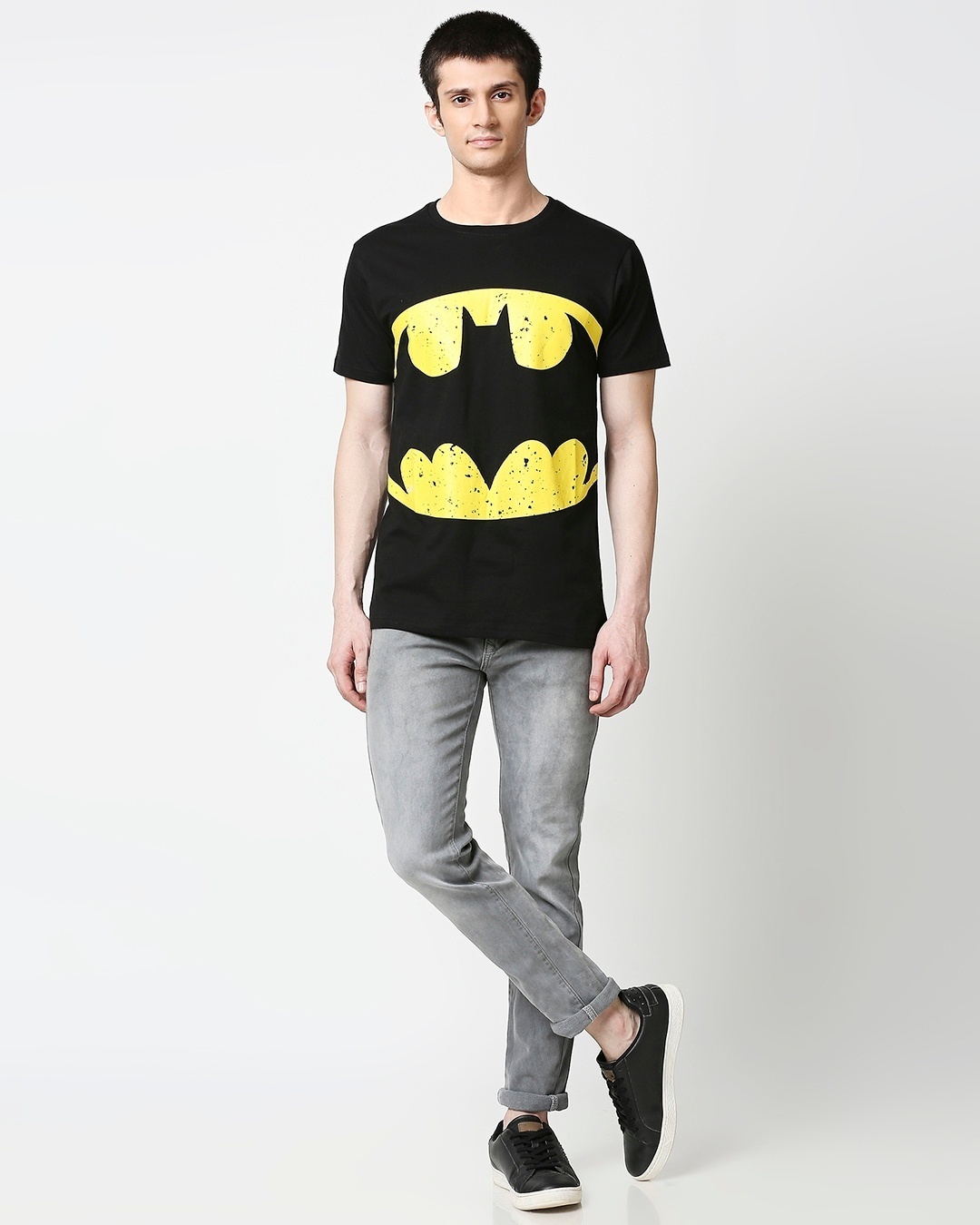 Shop Batman Logo Yellow Half Sleeves Hyperprint T-Shirt (BML) Black