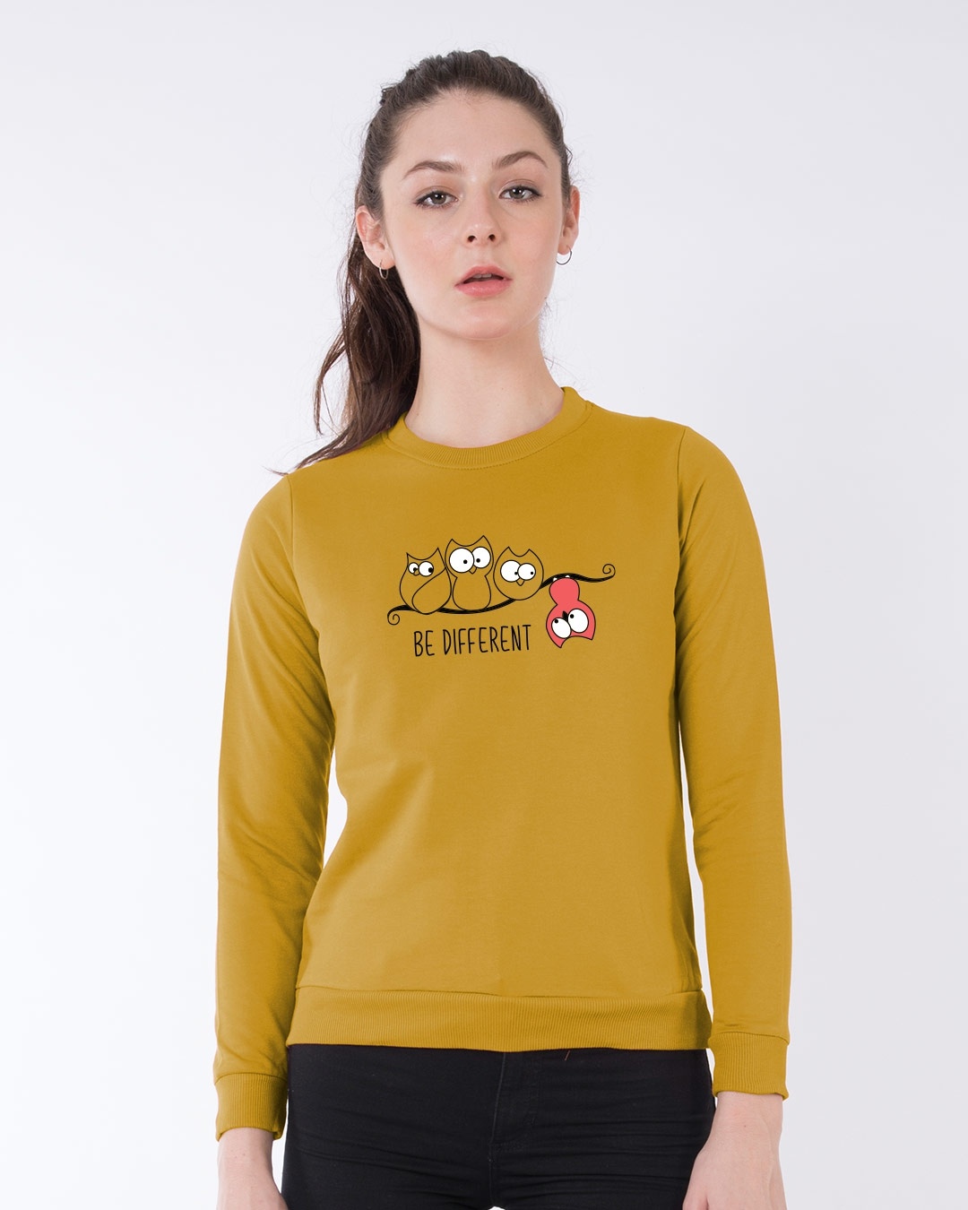 Shop Be Different Owl Fleece Light Sweatshirt-Front
