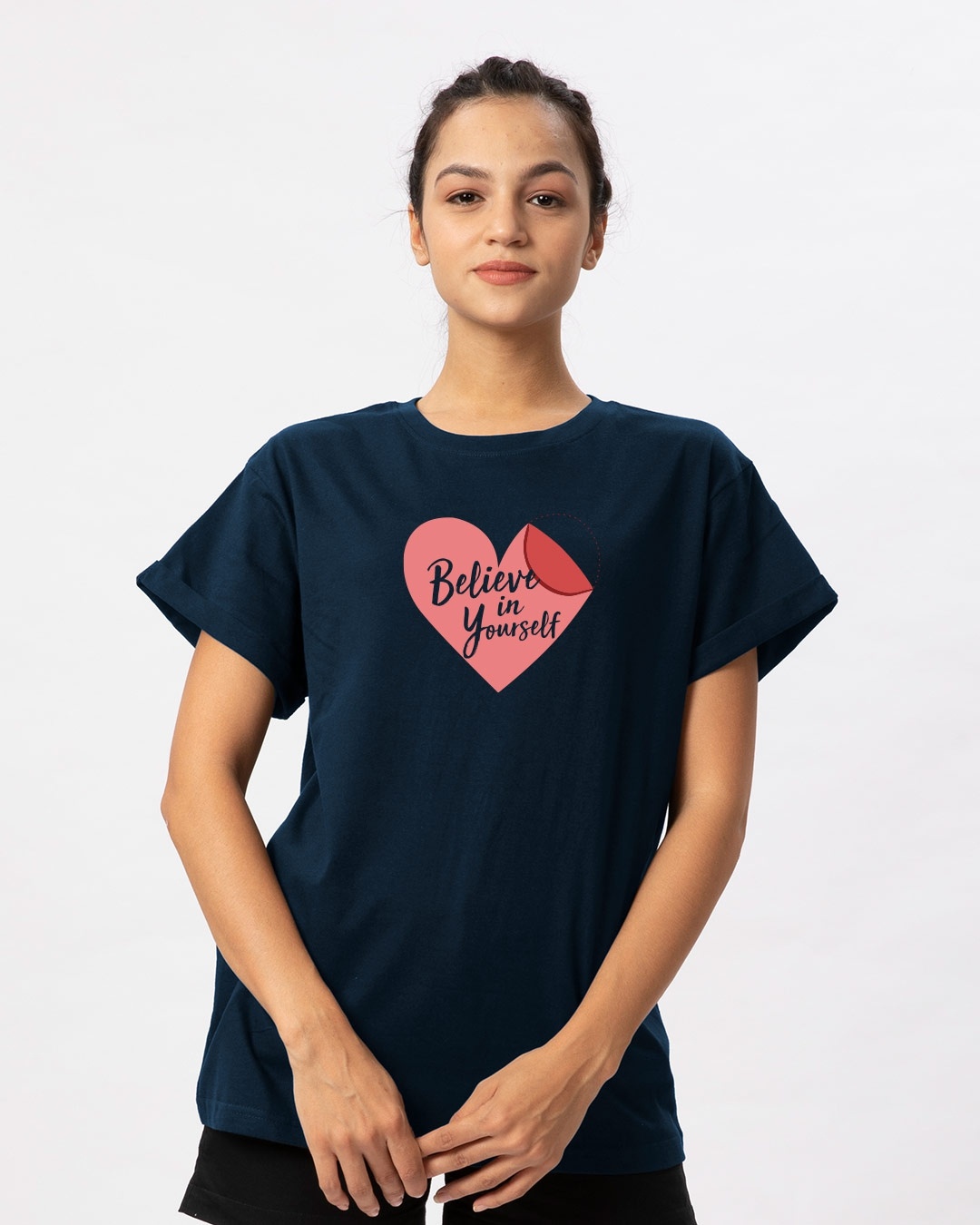 Shop Believe Sticker Boyfriend T-Shirt-Front