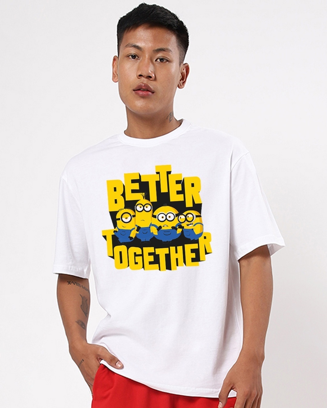 Shop Men's White Better Together Graphic Printed Oversized T-shirt-Front