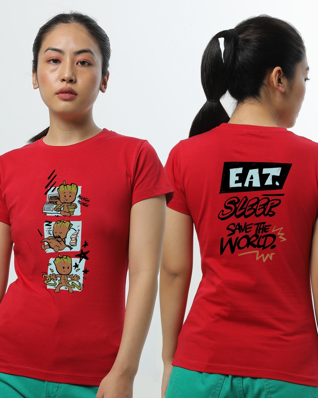 Shop Women's Red Groot Munching (Gotgl) Half Sleeves T Shirt-Front