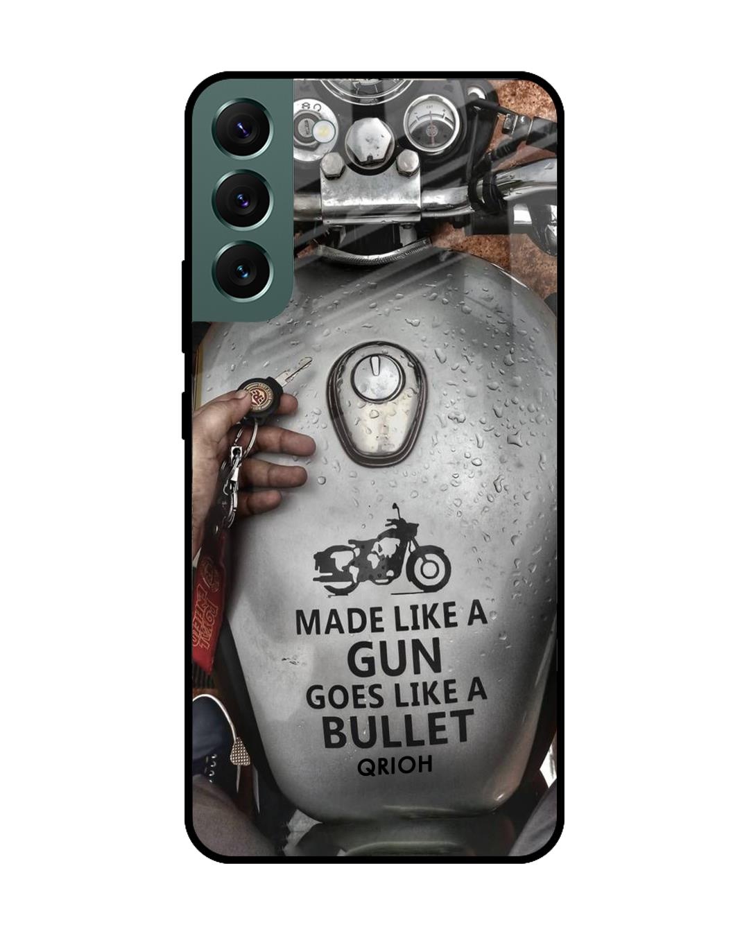 Shop Bike Typography Premium Glass Cover For  S22 Plus 5G(Impact Resistant, Matte Finish)-Front